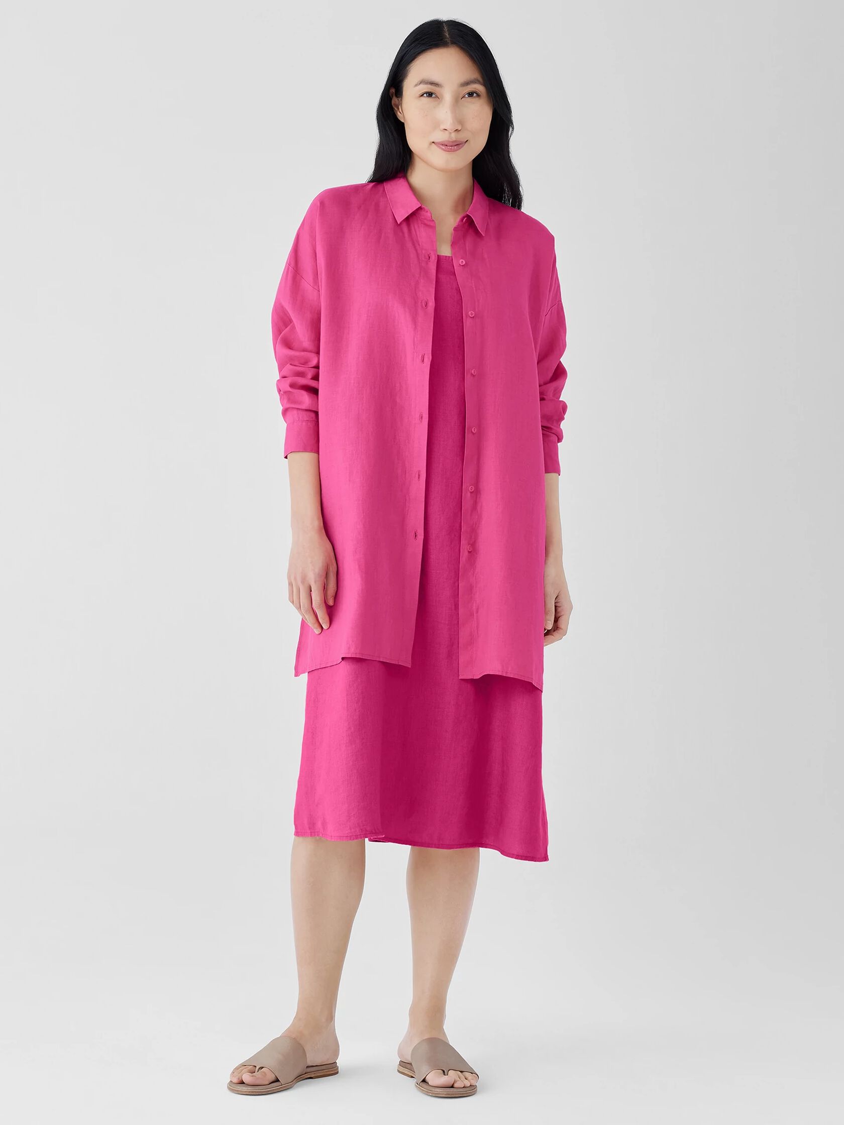 Organic Handkerchief Linen Classic Collar Long Shirt