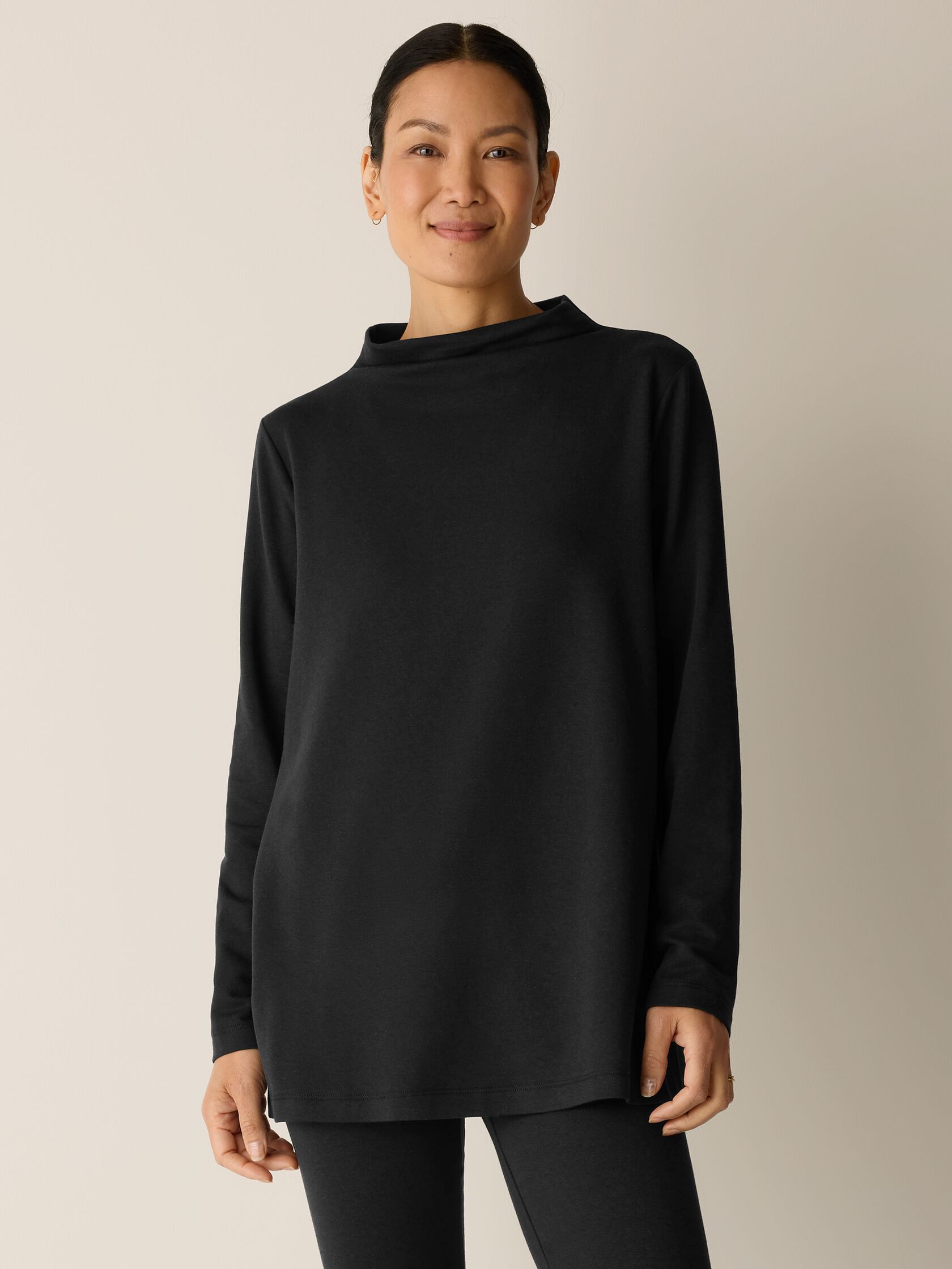 Cozy Brushed Terry Hug Funnel Neck Long Top