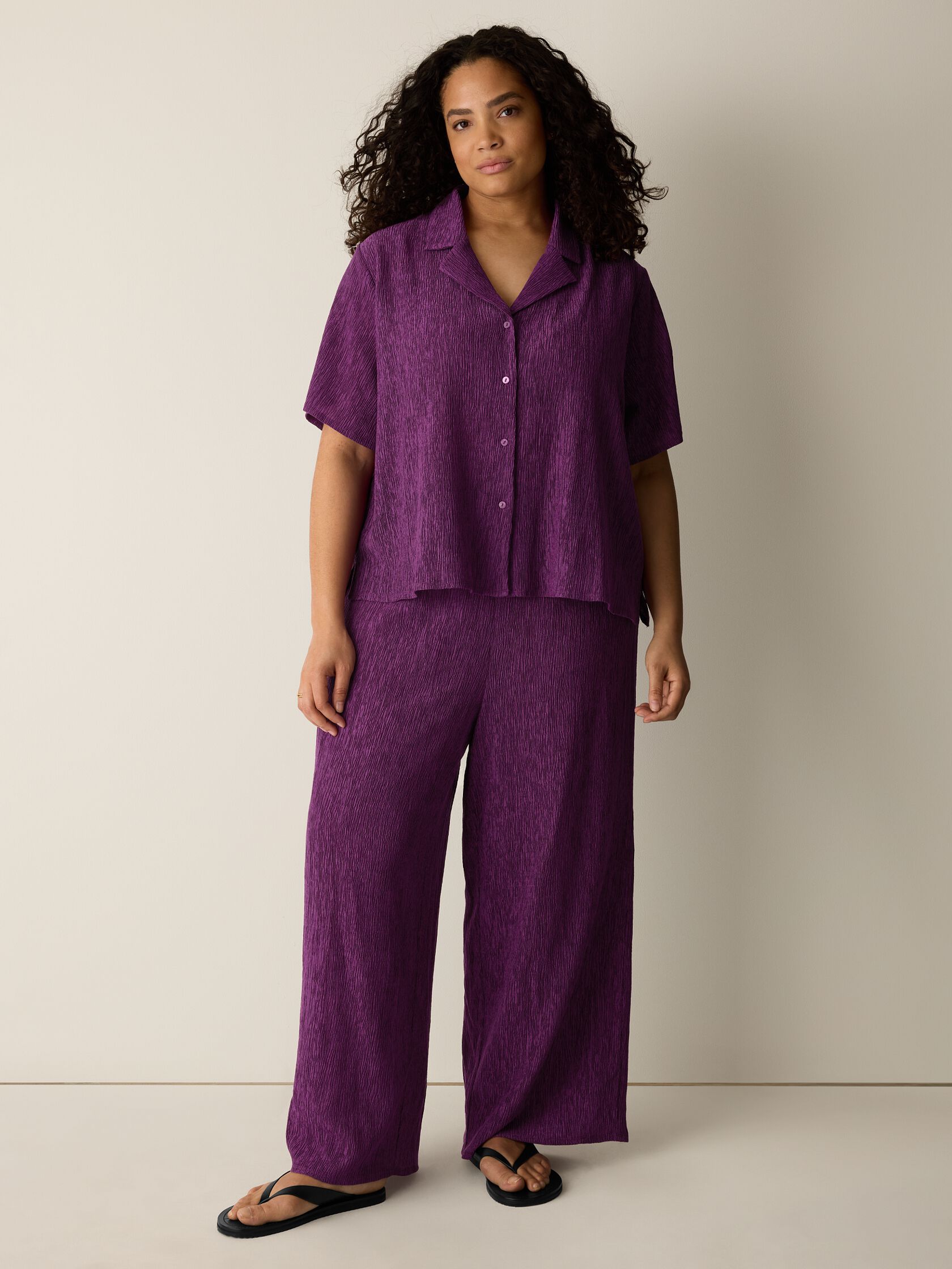 Woven Pliss&eacute; Wide-Leg Pant