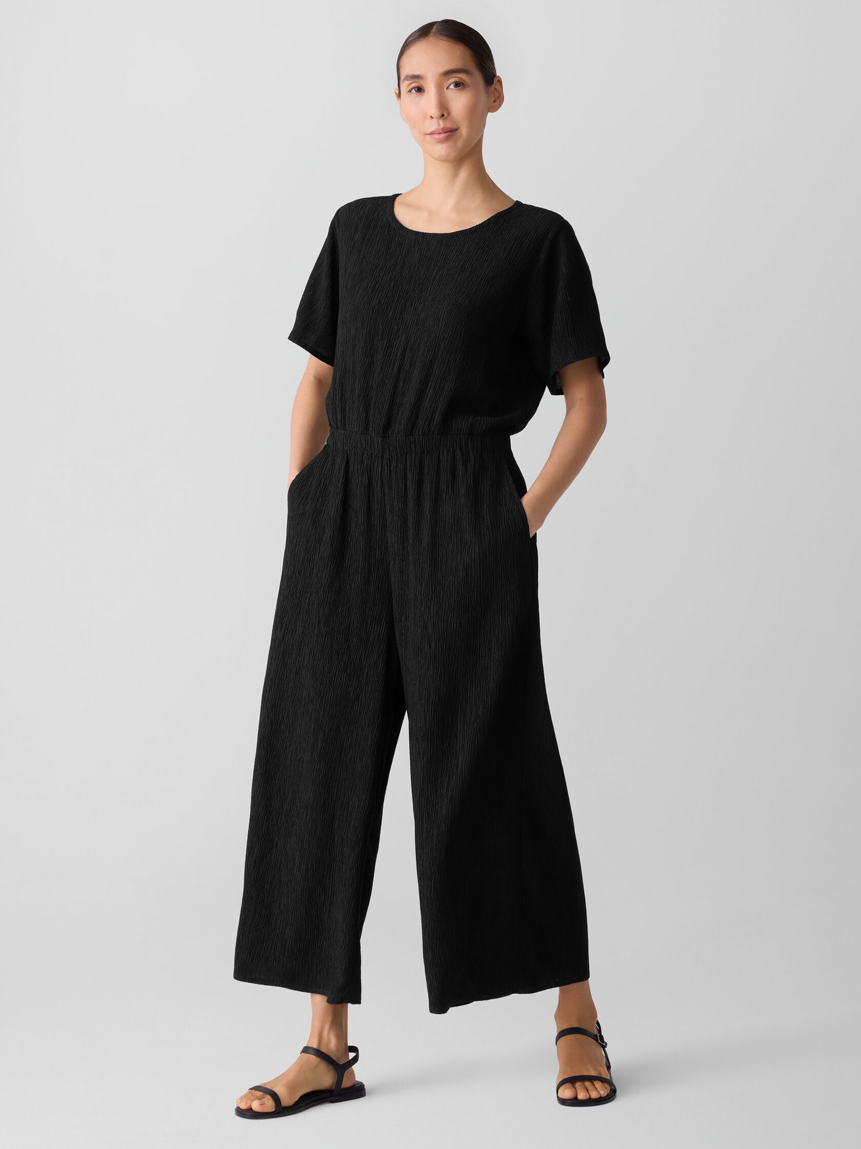 Woven Plissé Jumpsuit