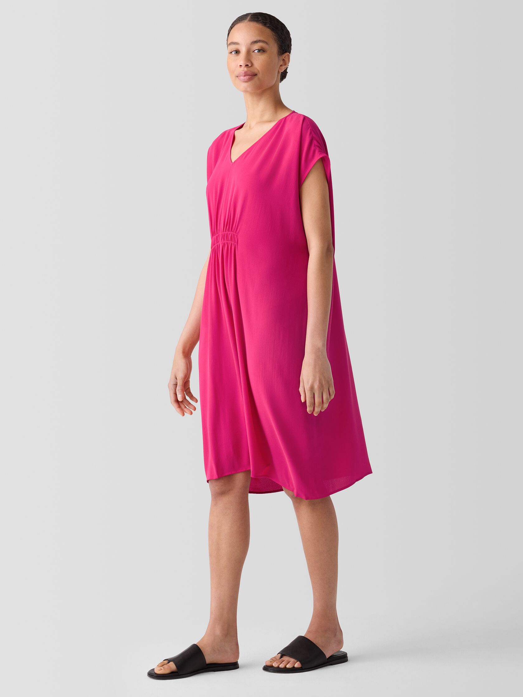 Silk Georgette Crepe V-Neck Dress