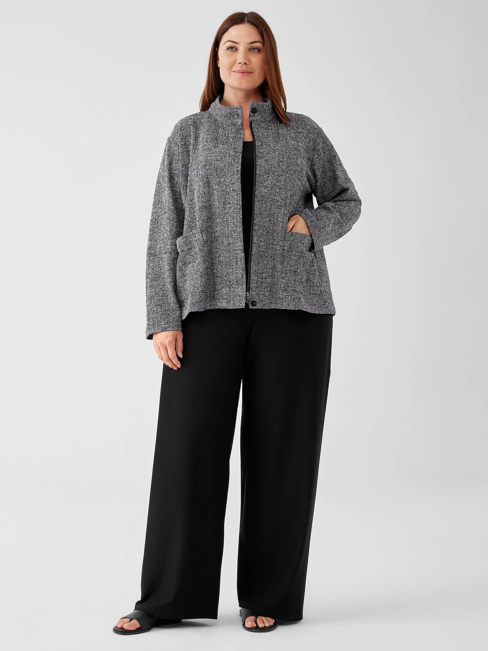 Organic Cotton Tweed Stand Collar Jacket