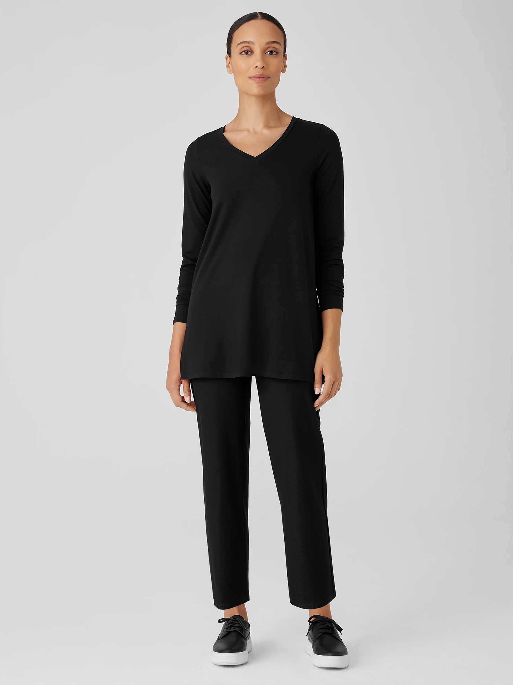 Stretch Jersey Knit V-Neck Long Top