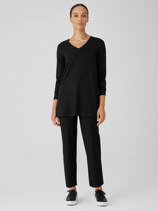 Stretch Jersey Knit V-Neck Long Top