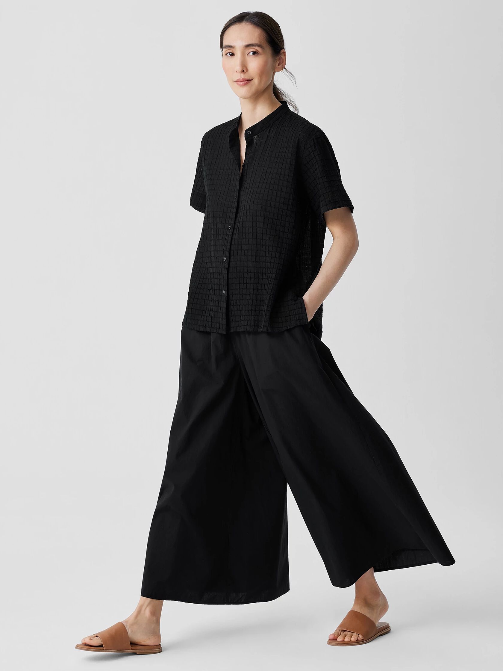 Organic Cotton Voile Box Band Collar Shirt