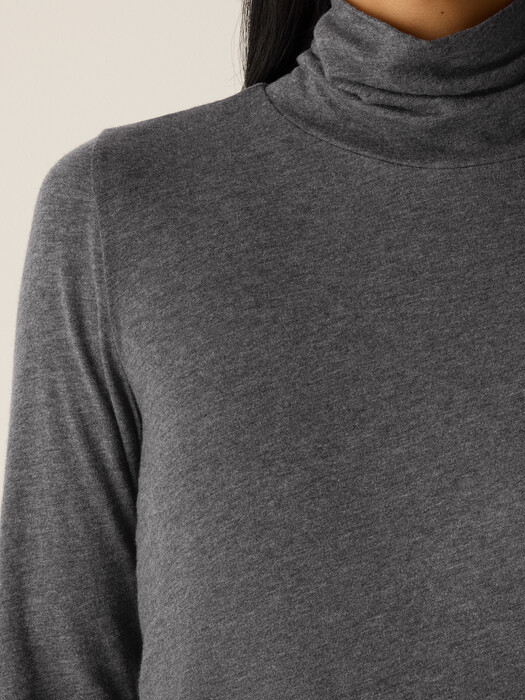 Mélange Sheer Cotton Blend Knit Turtleneck Top