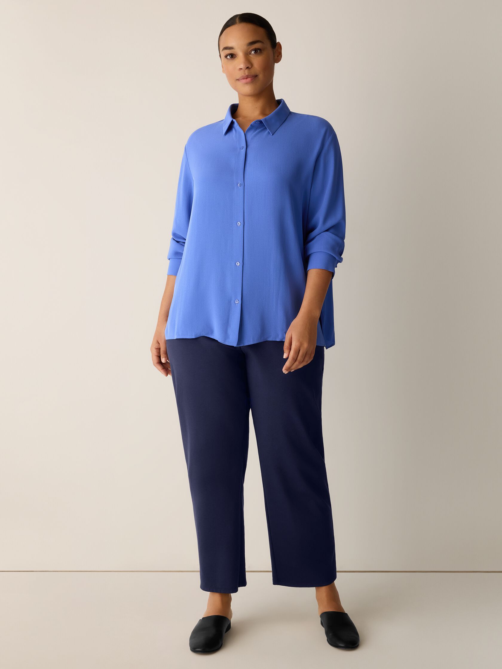 Silk Georgette Crepe Classic Collar Shirt