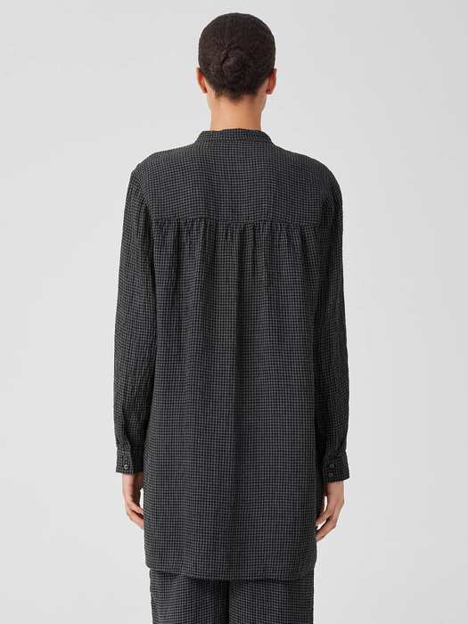 Puckered Organic Linen Mandarin Collar Long Shirt