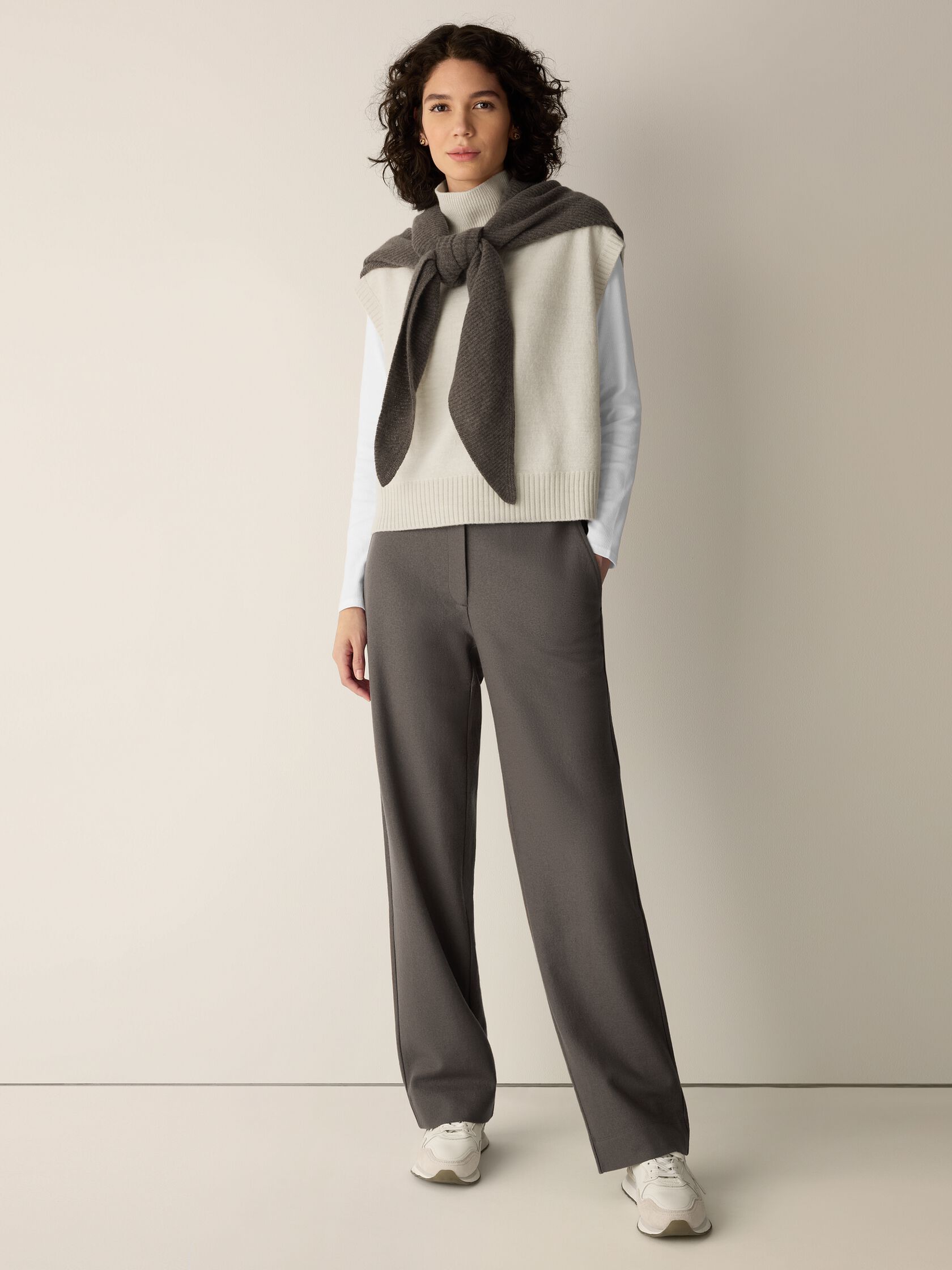 Felted Wool Jersey Full-Length Straight Trouser&nbsp;in Regenerative Wool