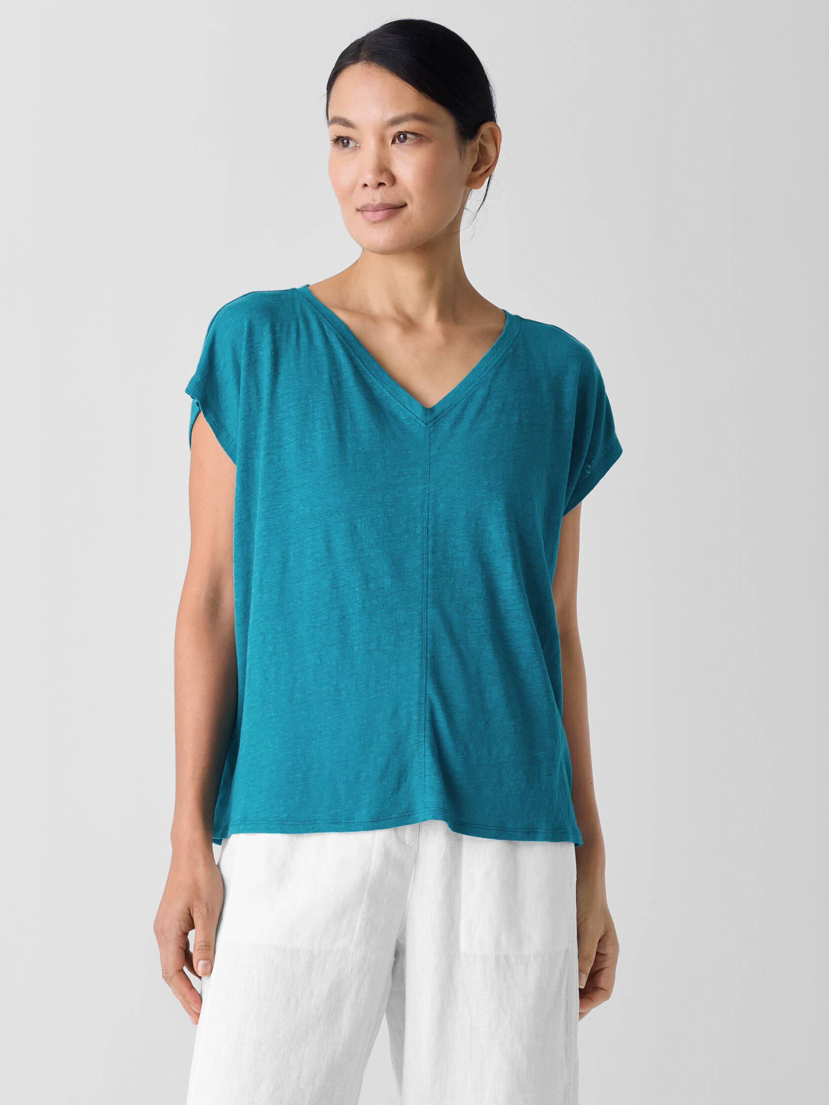 Organic Linen Jersey V-Neck Tee