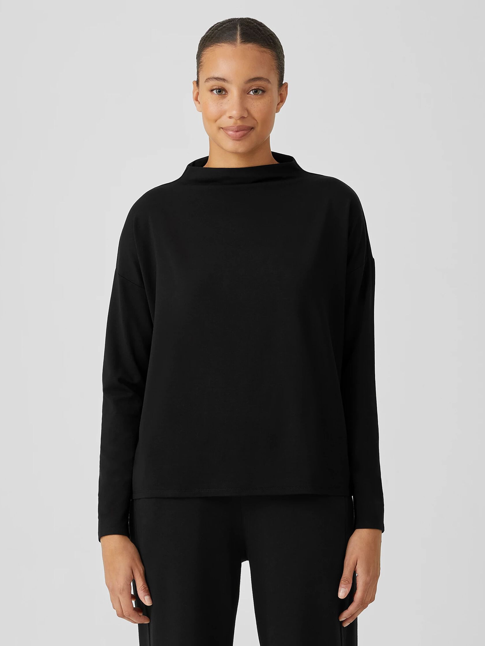 Stretch Jersey Knit Funnel Neck Top
