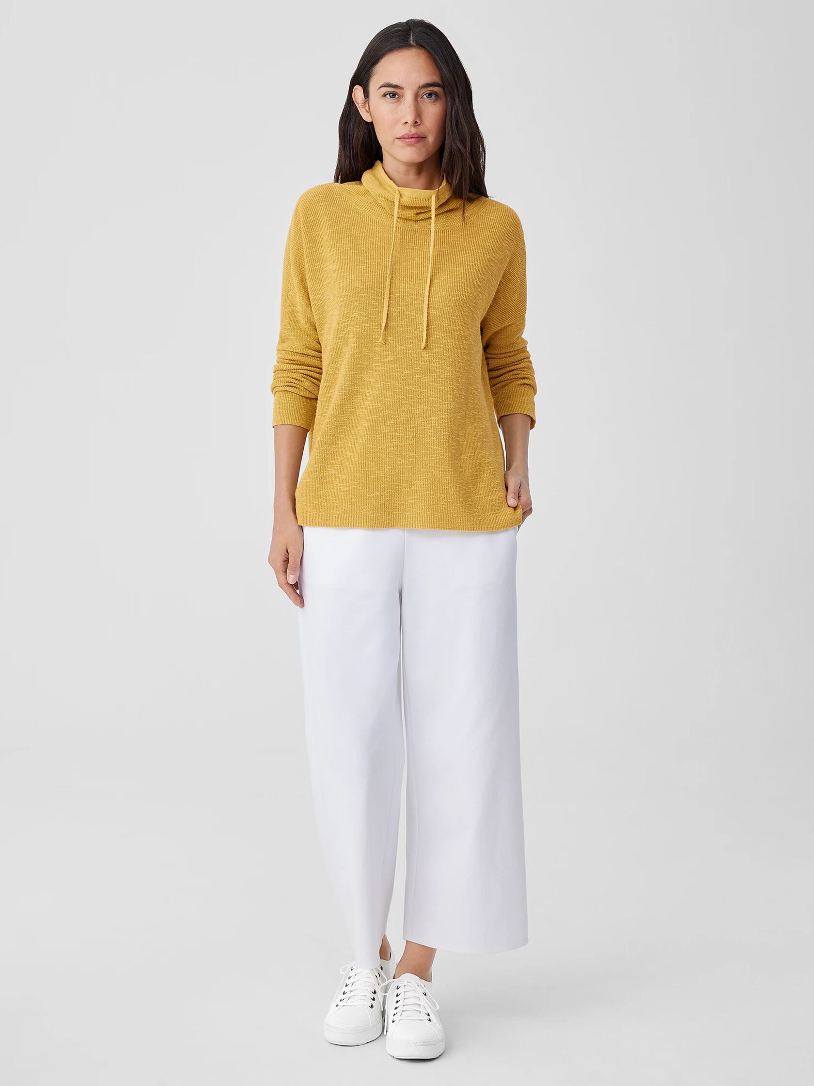 Organic Linen Cotton Slub Funnel Neck Top