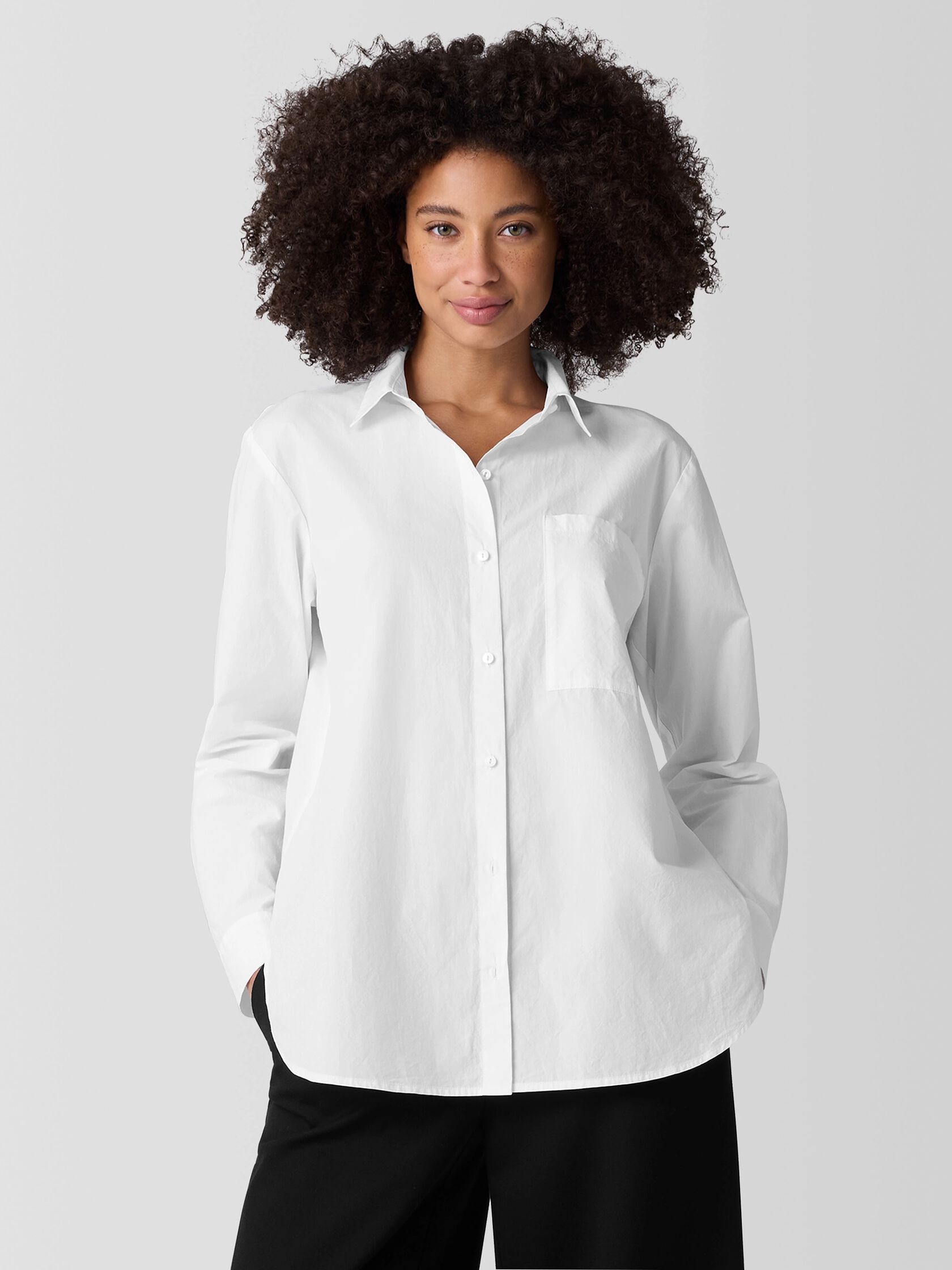 Washed Organic Cotton Poplin Classic Collar Long Shirt