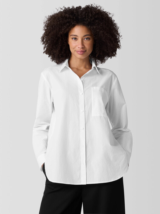 Washed Organic Cotton Poplin Classic Collar Long Shirt