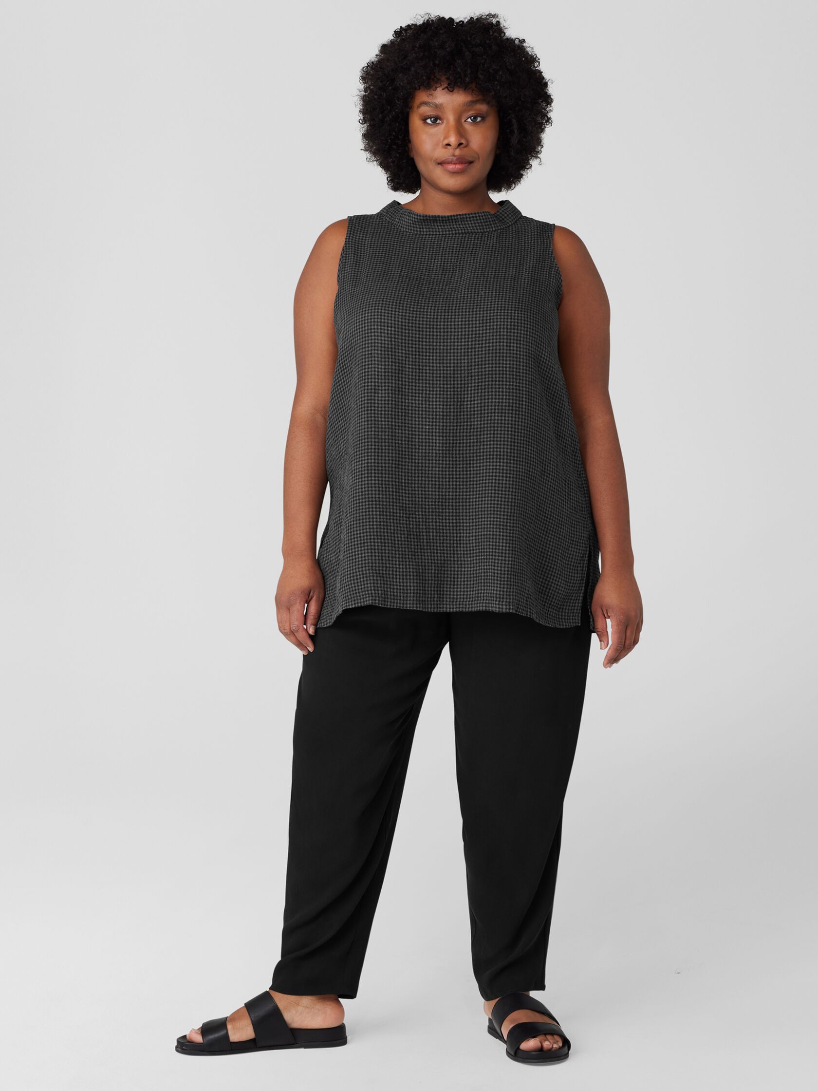 Puckered Organic Linen Mock Neck Top