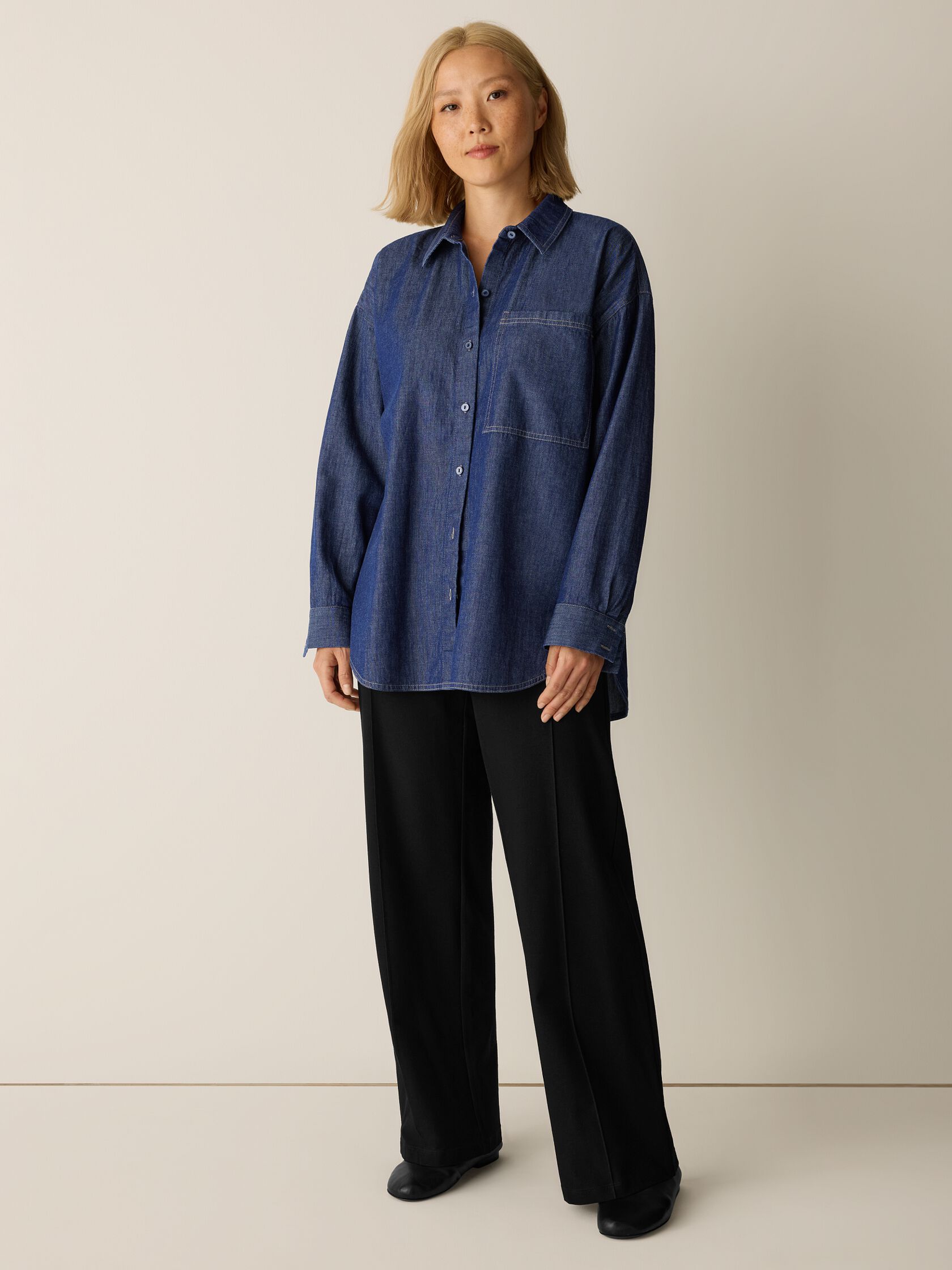 Lightweight Organic Cotton Denim Classic Collar Long Shirt