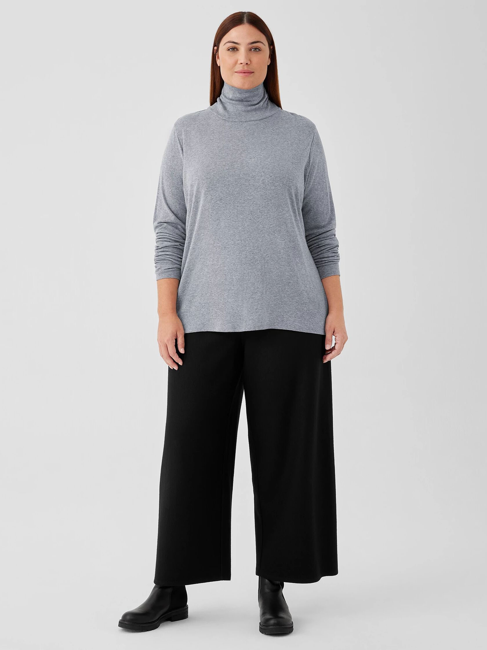 Ribbed Pima Cotton Blend Turtleneck Top