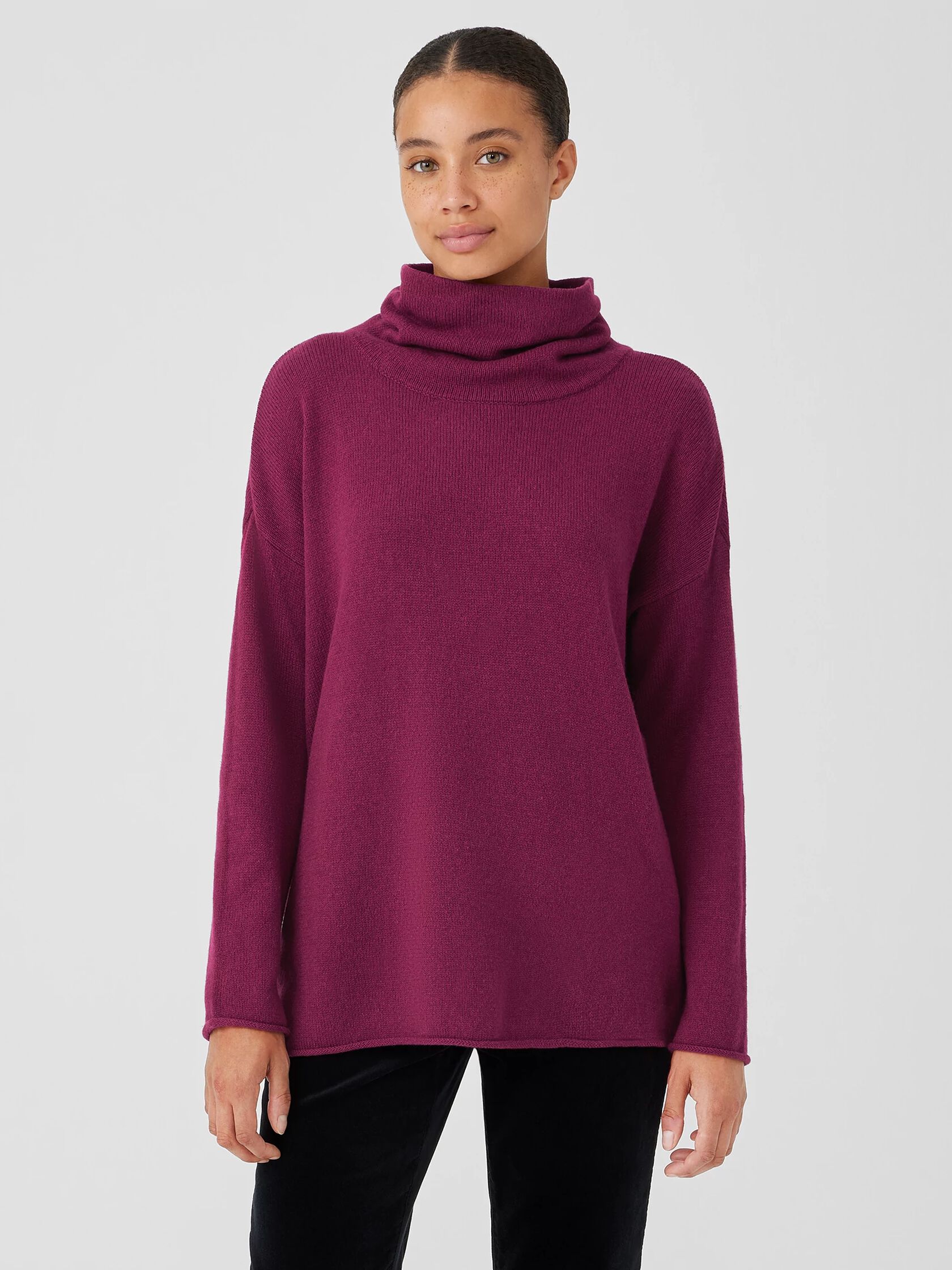 Cotton and Recycled Cashmere Turtleneck Long Top