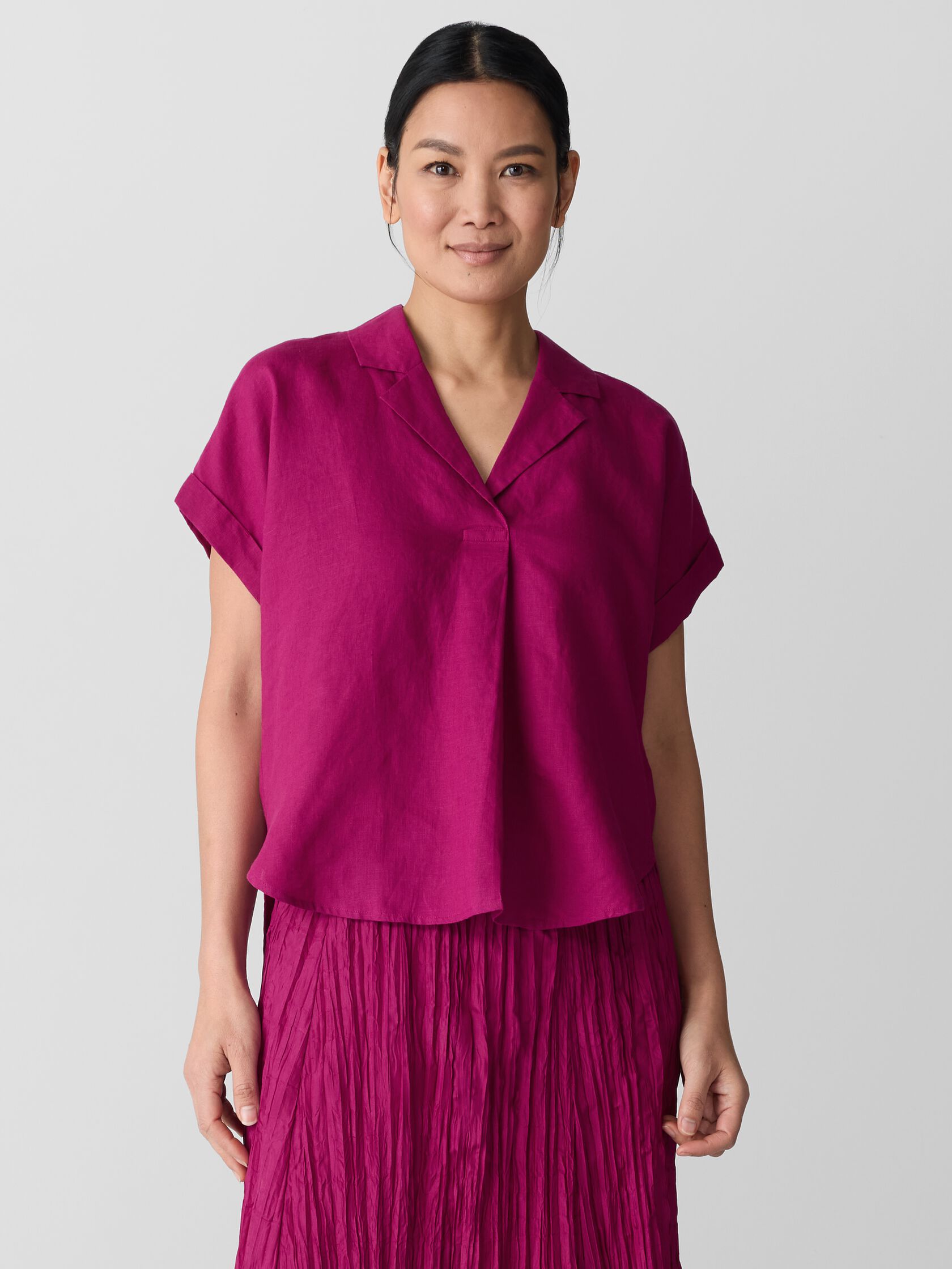 Organic Handkerchief Linen Notch Collar Top