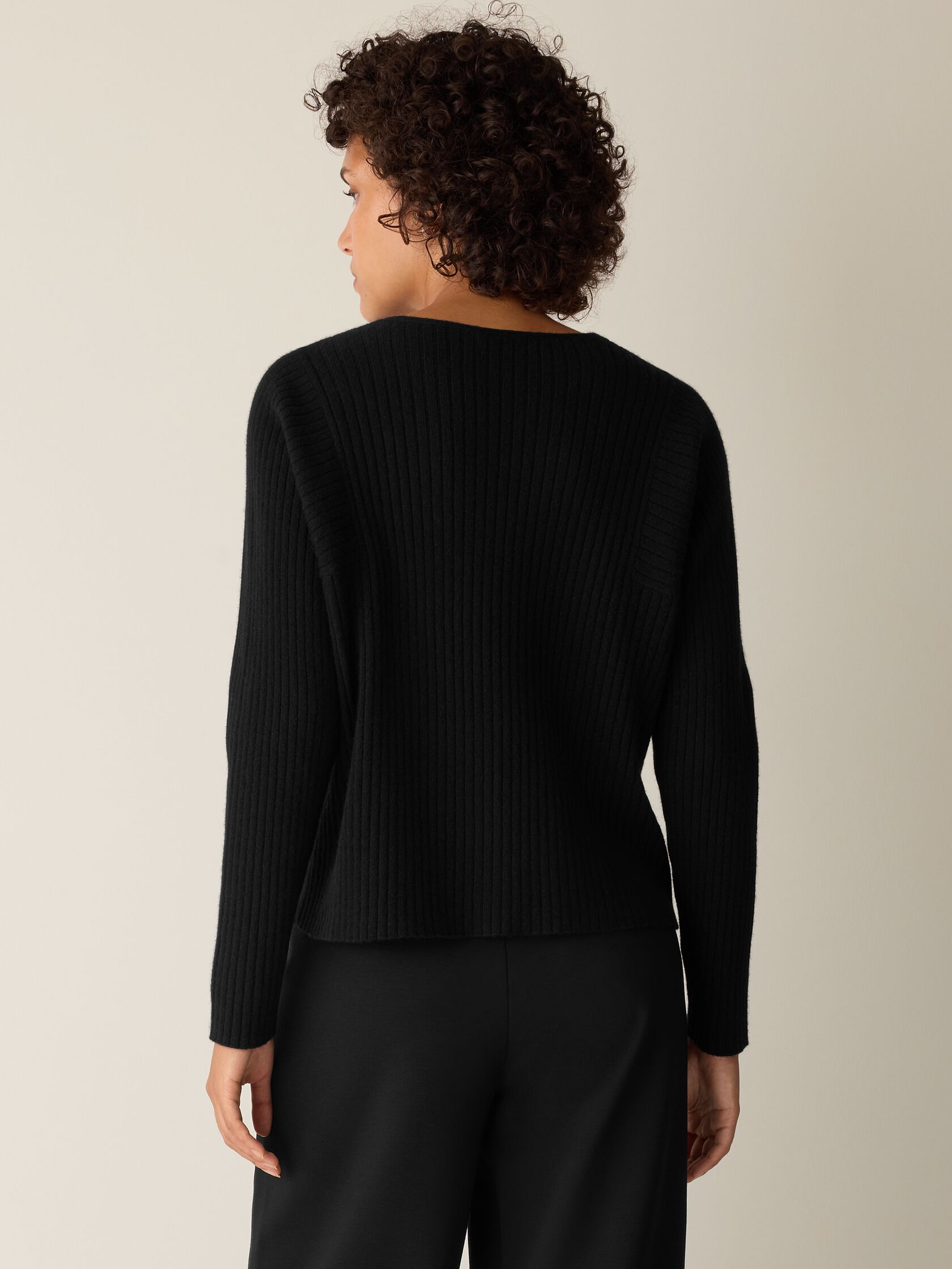 Italian Cashmere Ribbed V-Neck Top