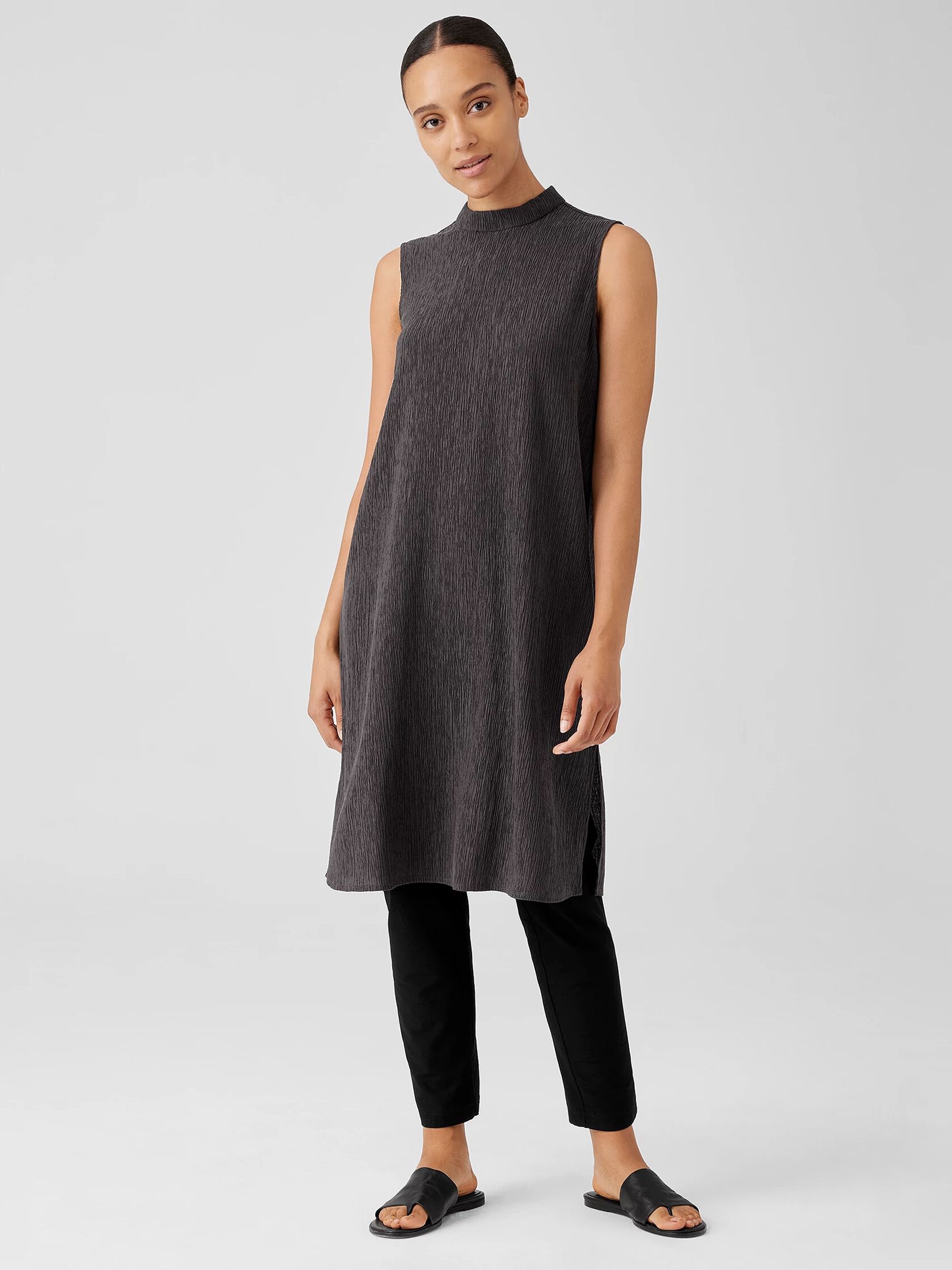 Woven Plisse Mock Neck Dress