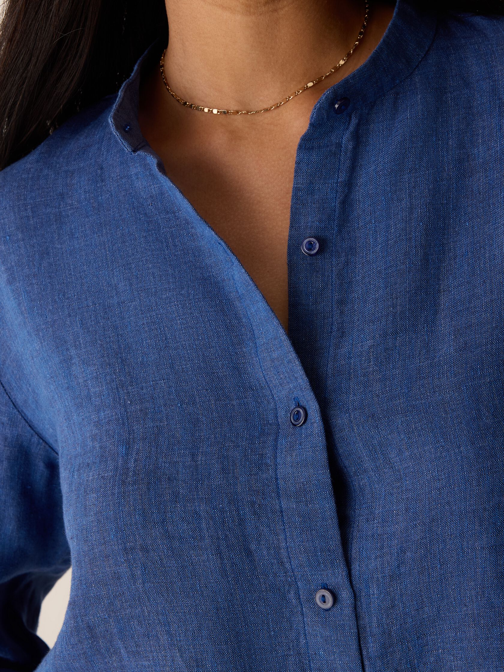 Washed Organic Linen D&eacute;lav&eacute; Band Collar Shirt