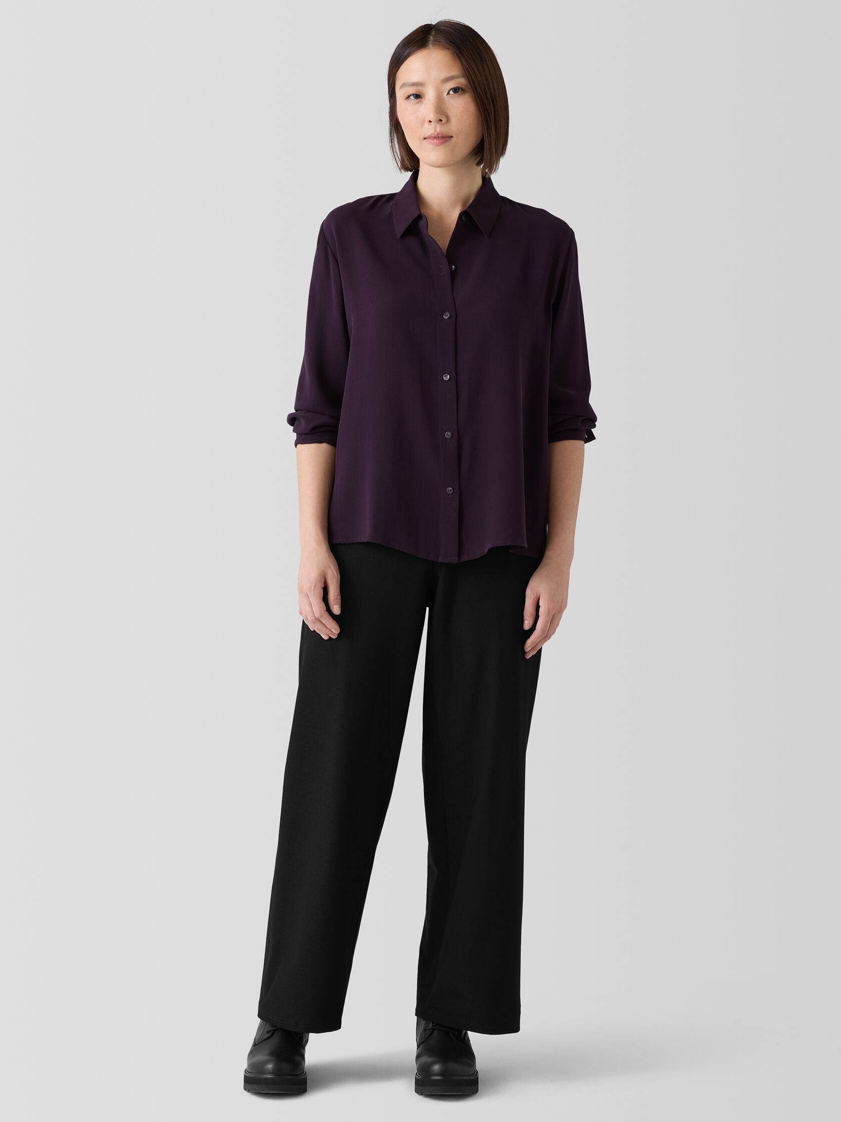 Silk Georgette Crepe Classic Collar Shirt