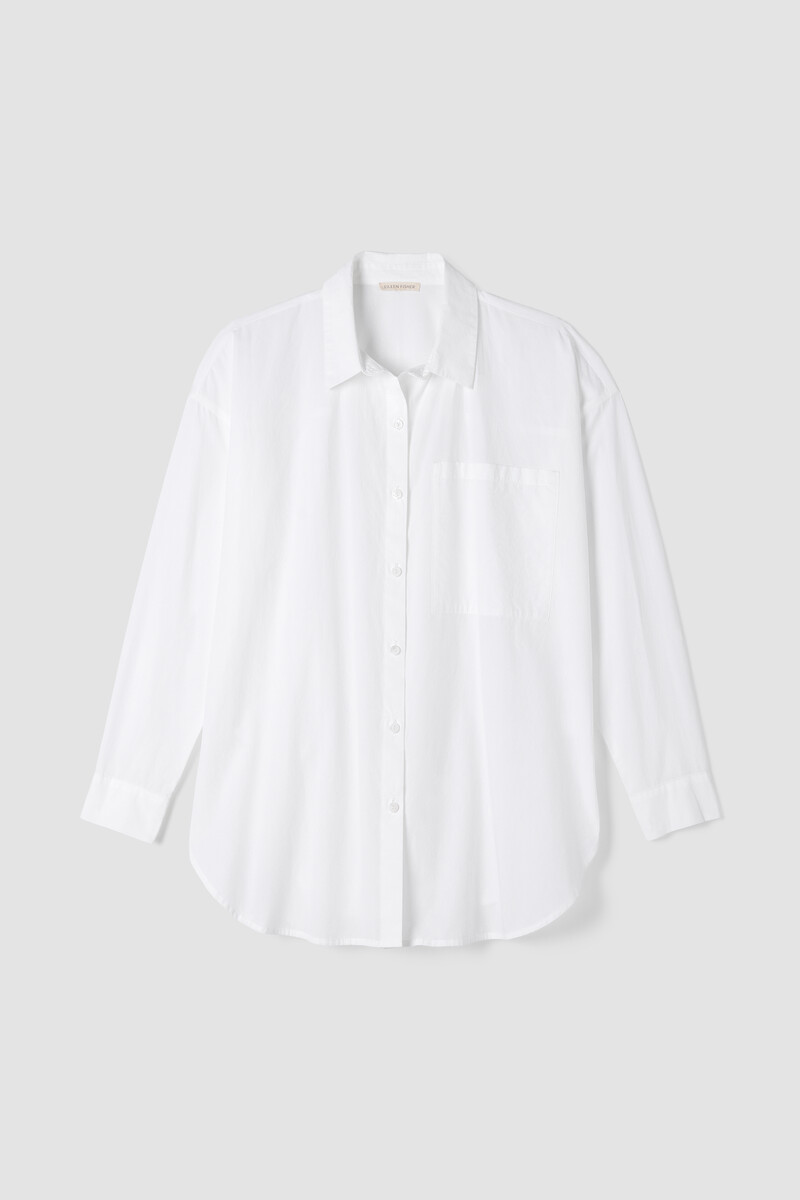 Washed Organic Cotton Poplin Classic Collar Long Shirt Washed Organic Cotton Poplin Classic Collar Long Shirt