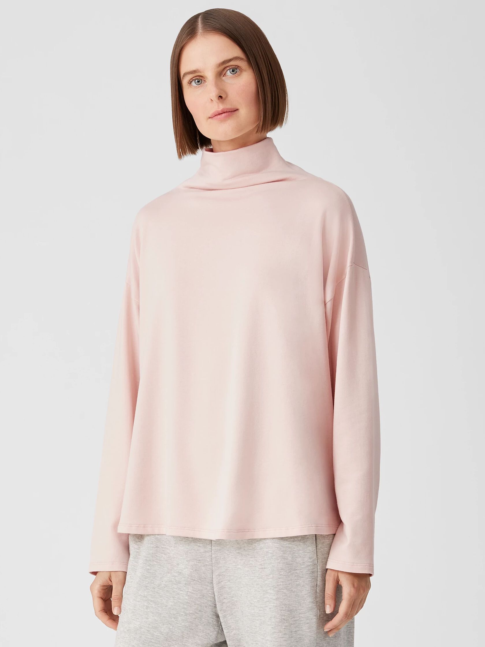 Cozy Brushed Terry Funnel Neck Box-Top