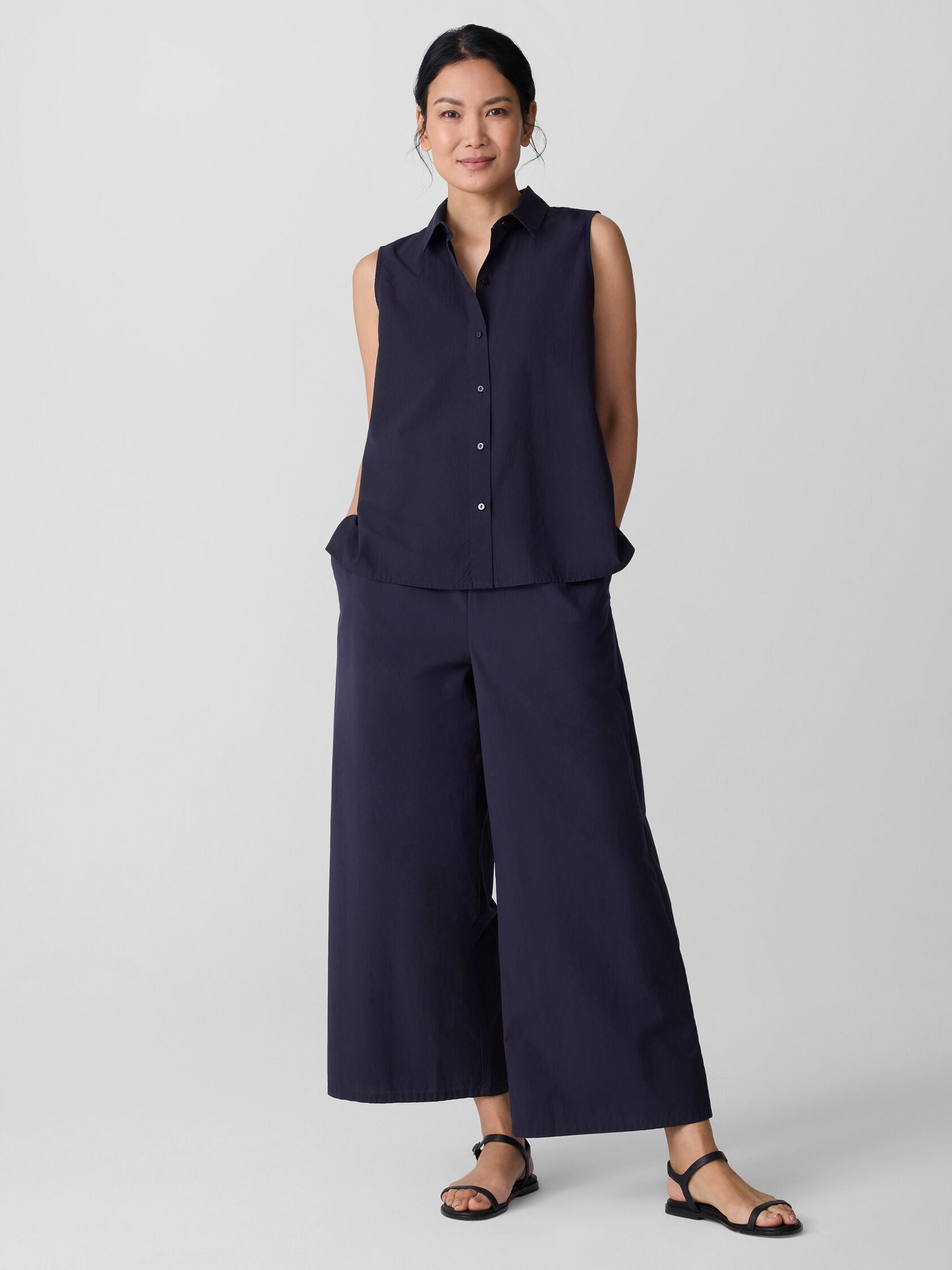 Washed Organic Cotton Poplin Sleeveless Shirt
