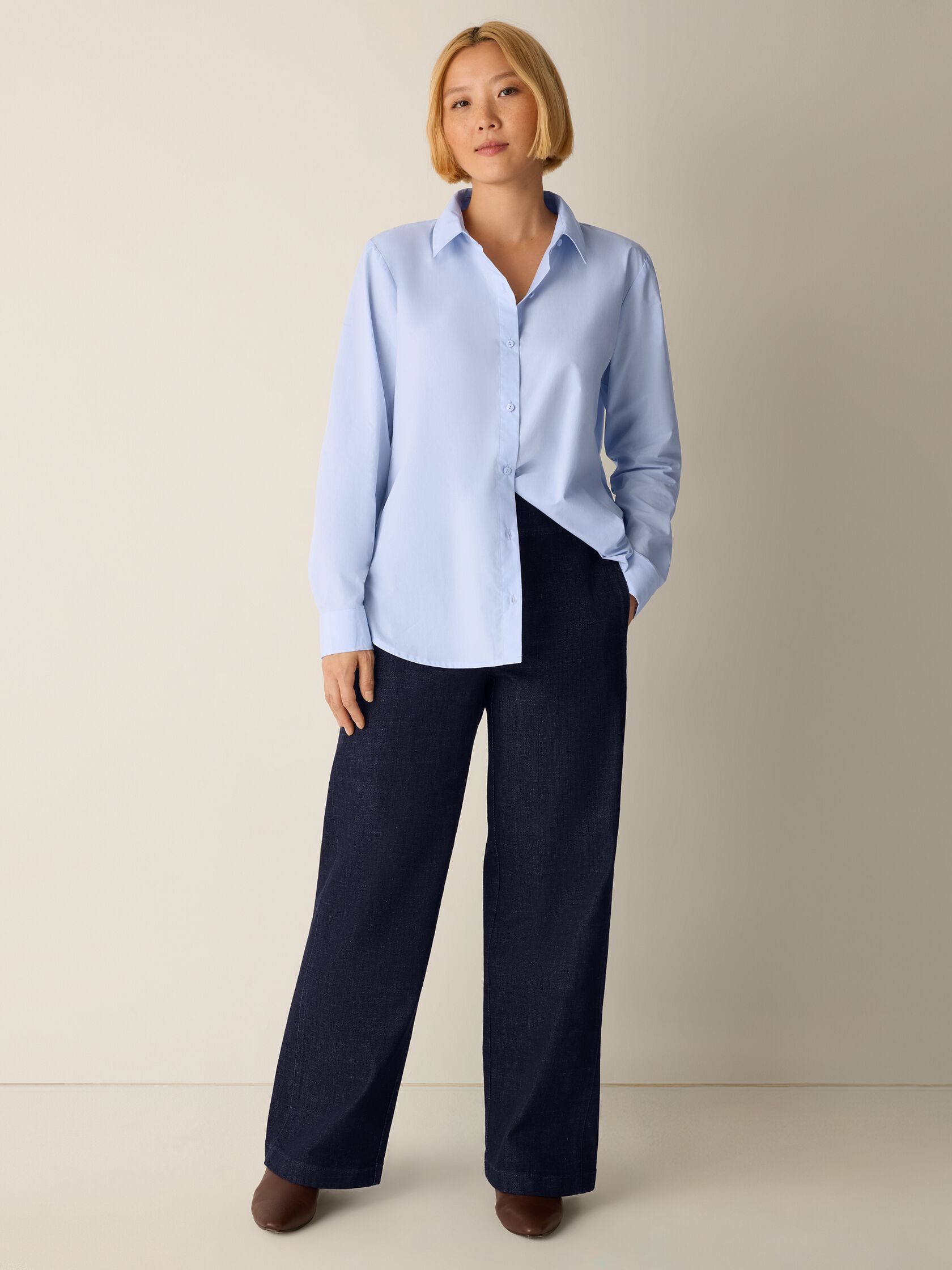 Cotton Stretch Denim Wide-Leg Trouser