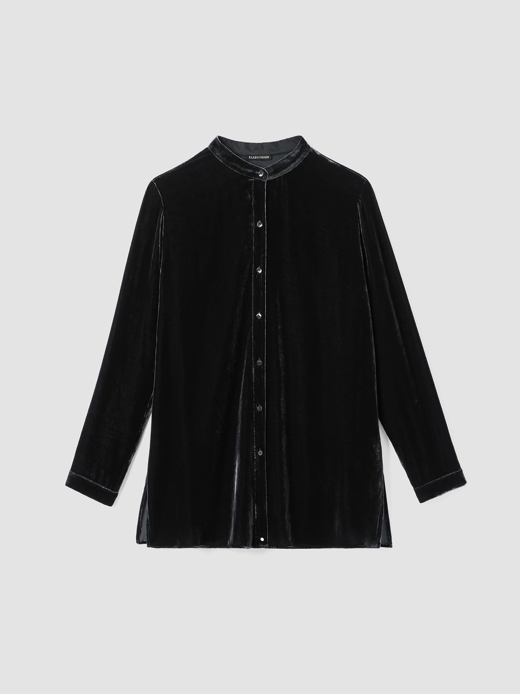 Velvet Band Collar Long Shirt