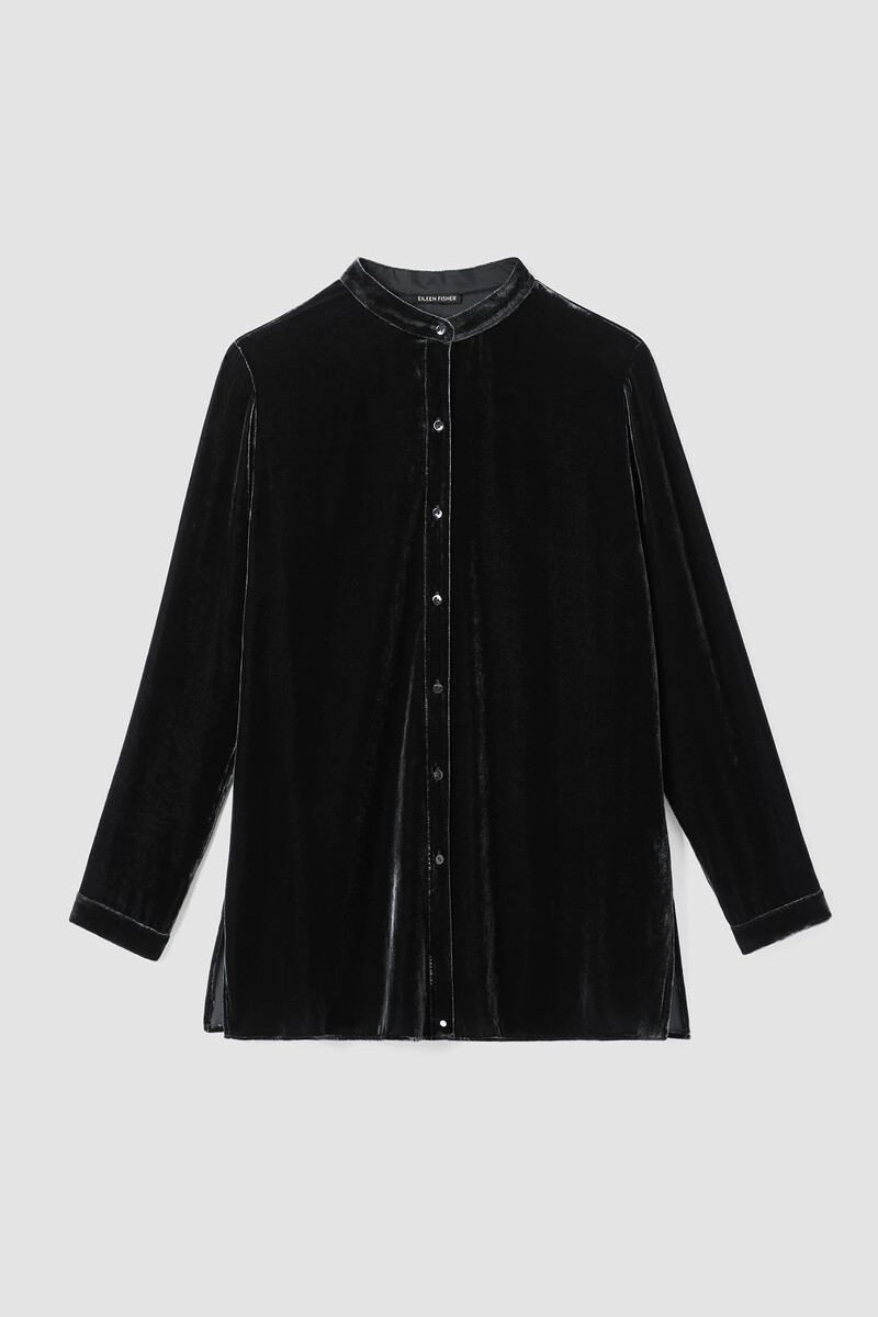 Velvet Band Collar Long Shirt Velvet Band Collar Long Shirt