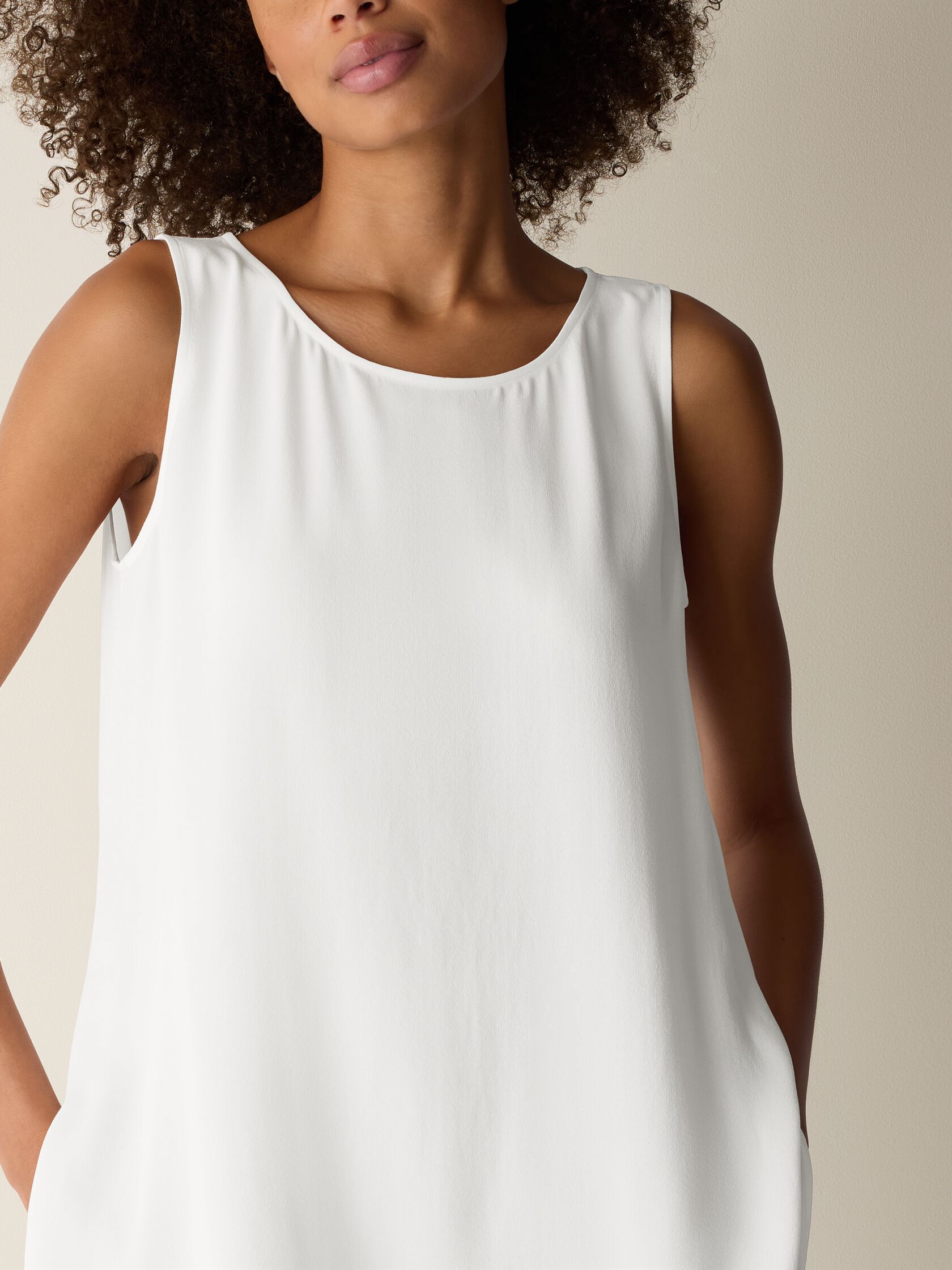 Silk Georgette Crepe Ballet Neck Long Tank