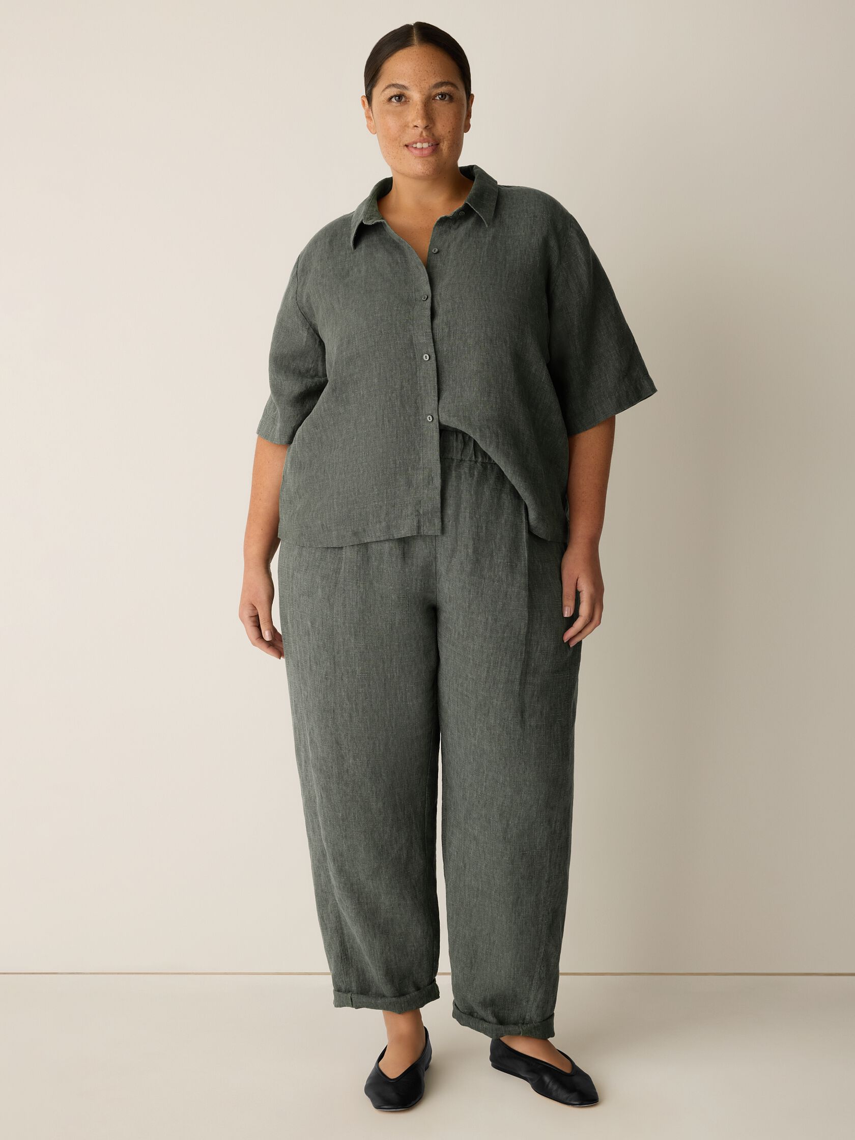 Washed Organic Linen D&eacute;lav&eacute; Lantern Pant