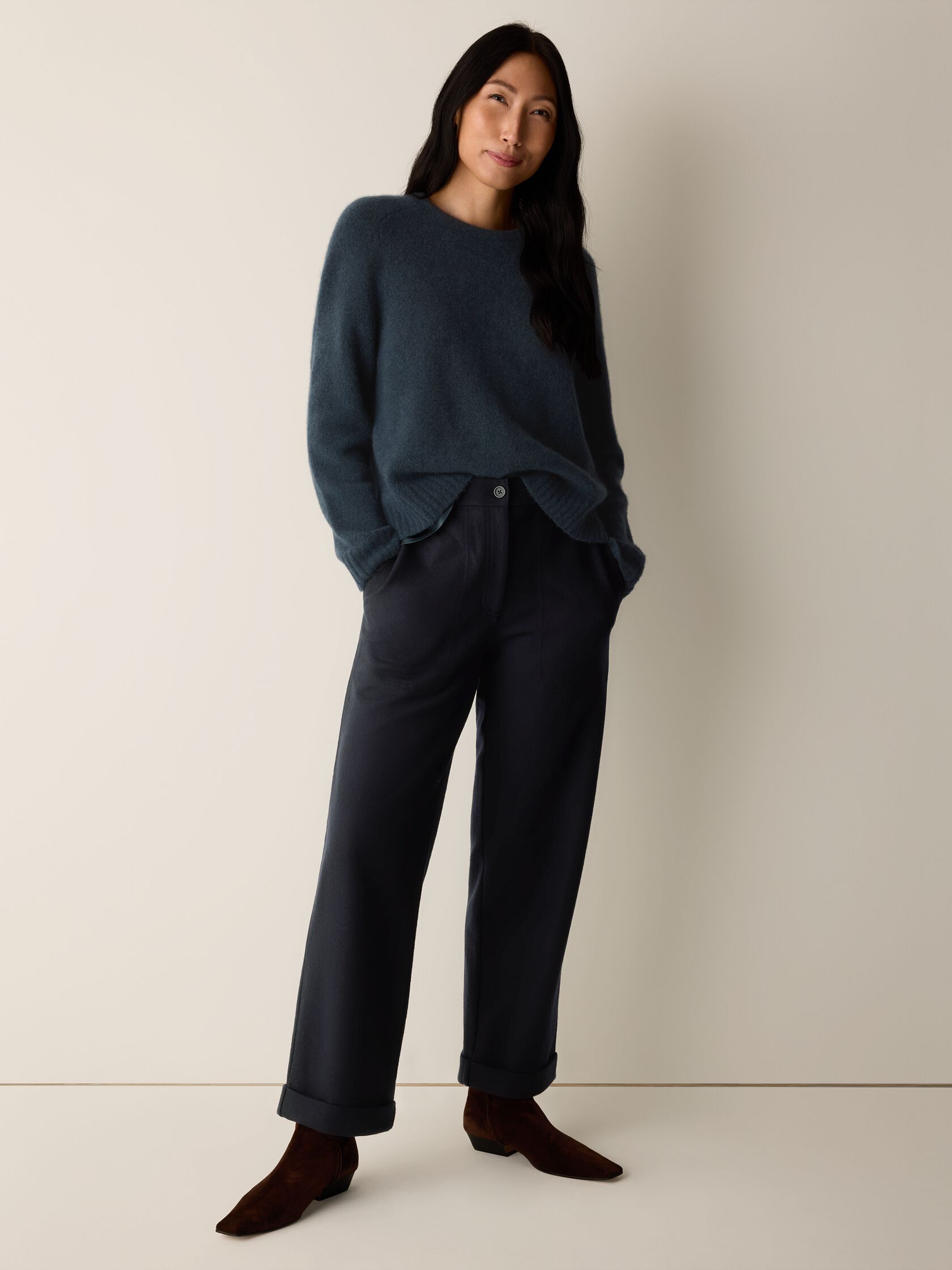 Felted Wool Jersey Straight Cuffed Pant in Regenerative Wool