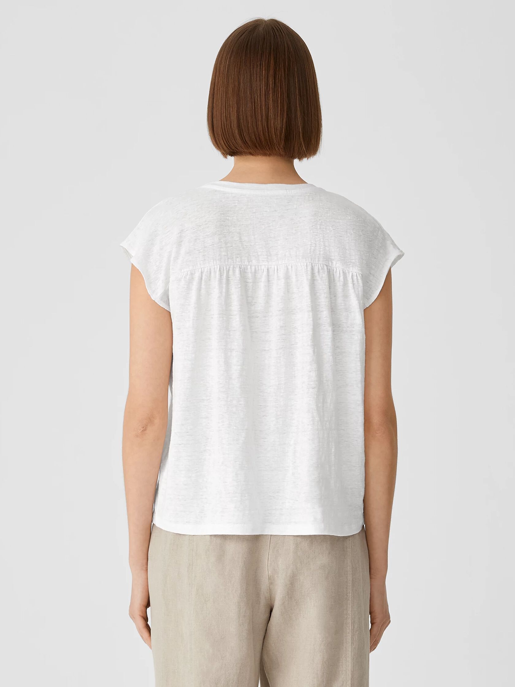 Organic Linen Jersey Shirred-Back Top