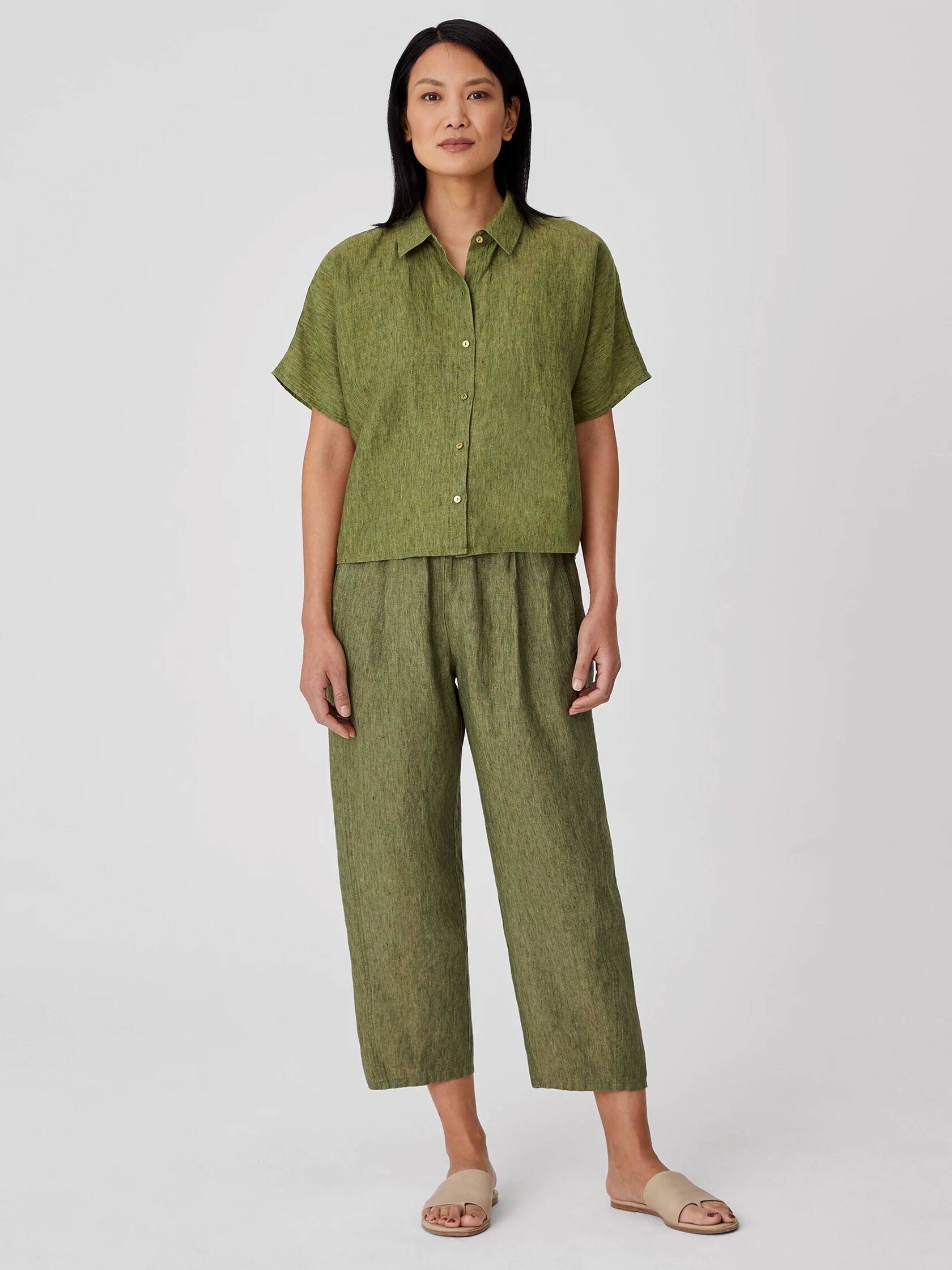 Washed Organic Linen Delave Lantern Pant