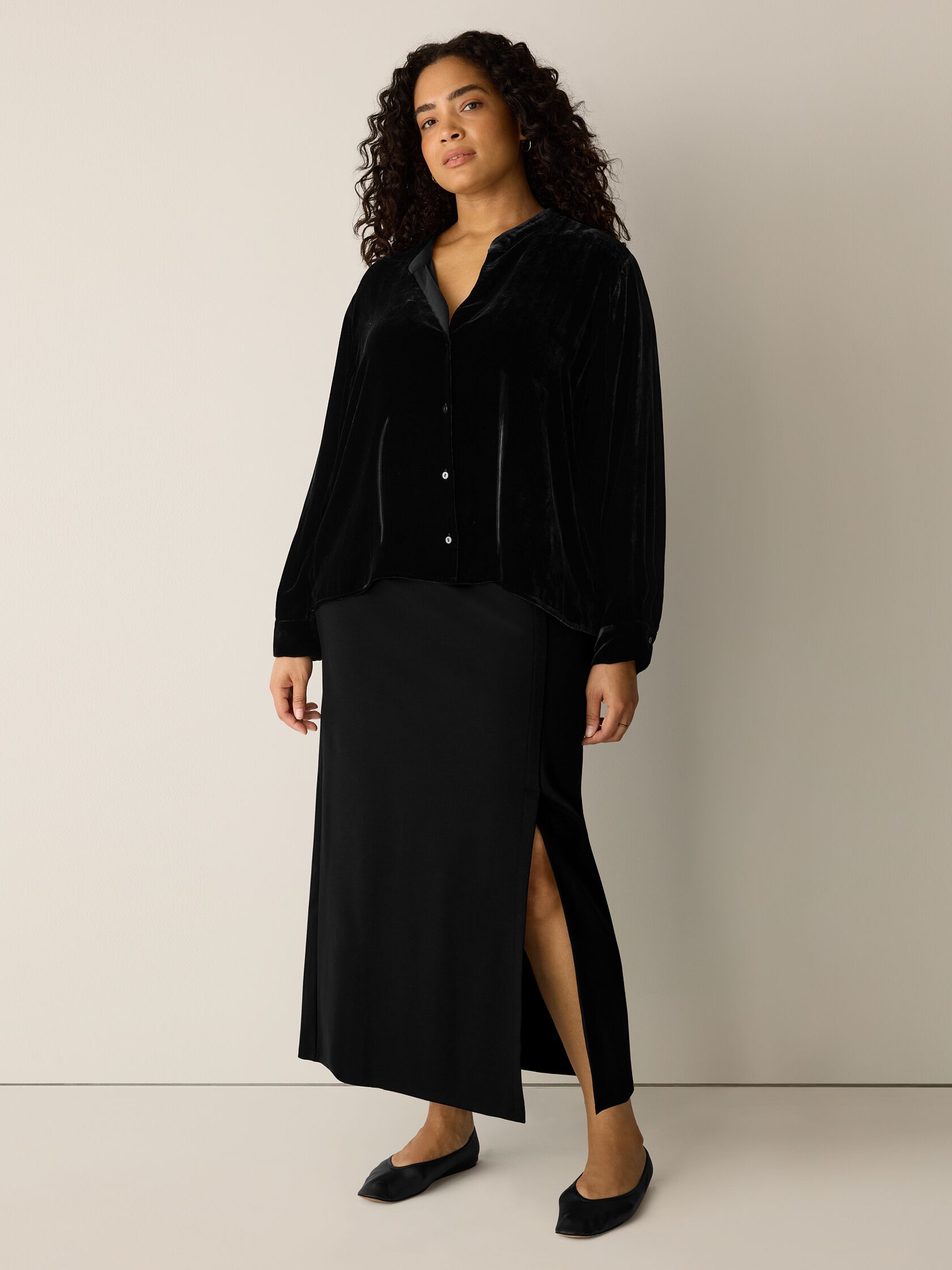 Velvet Band Collar Shirt