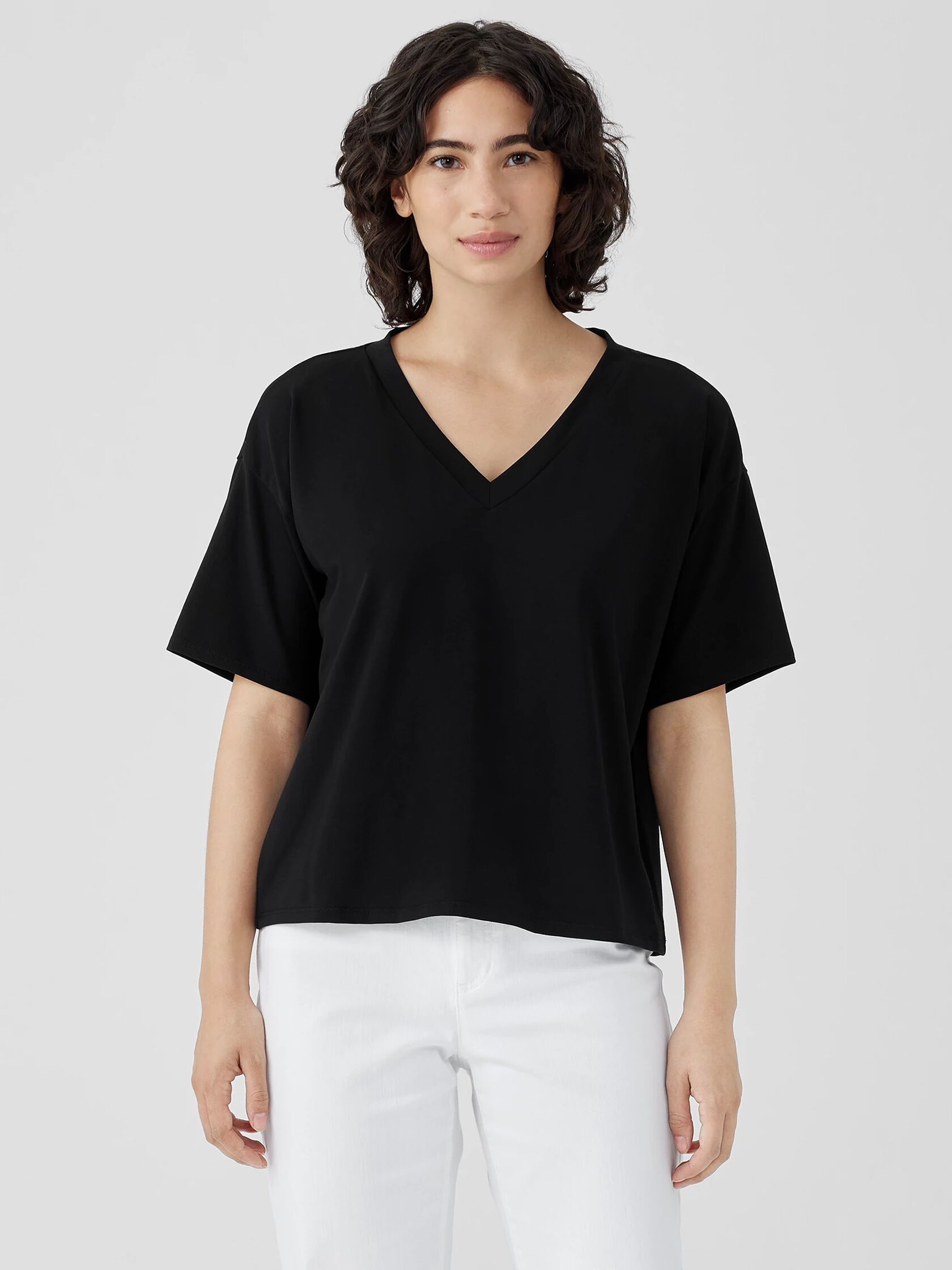 Pima Cotton Stretch Jersey V-Neck Tee