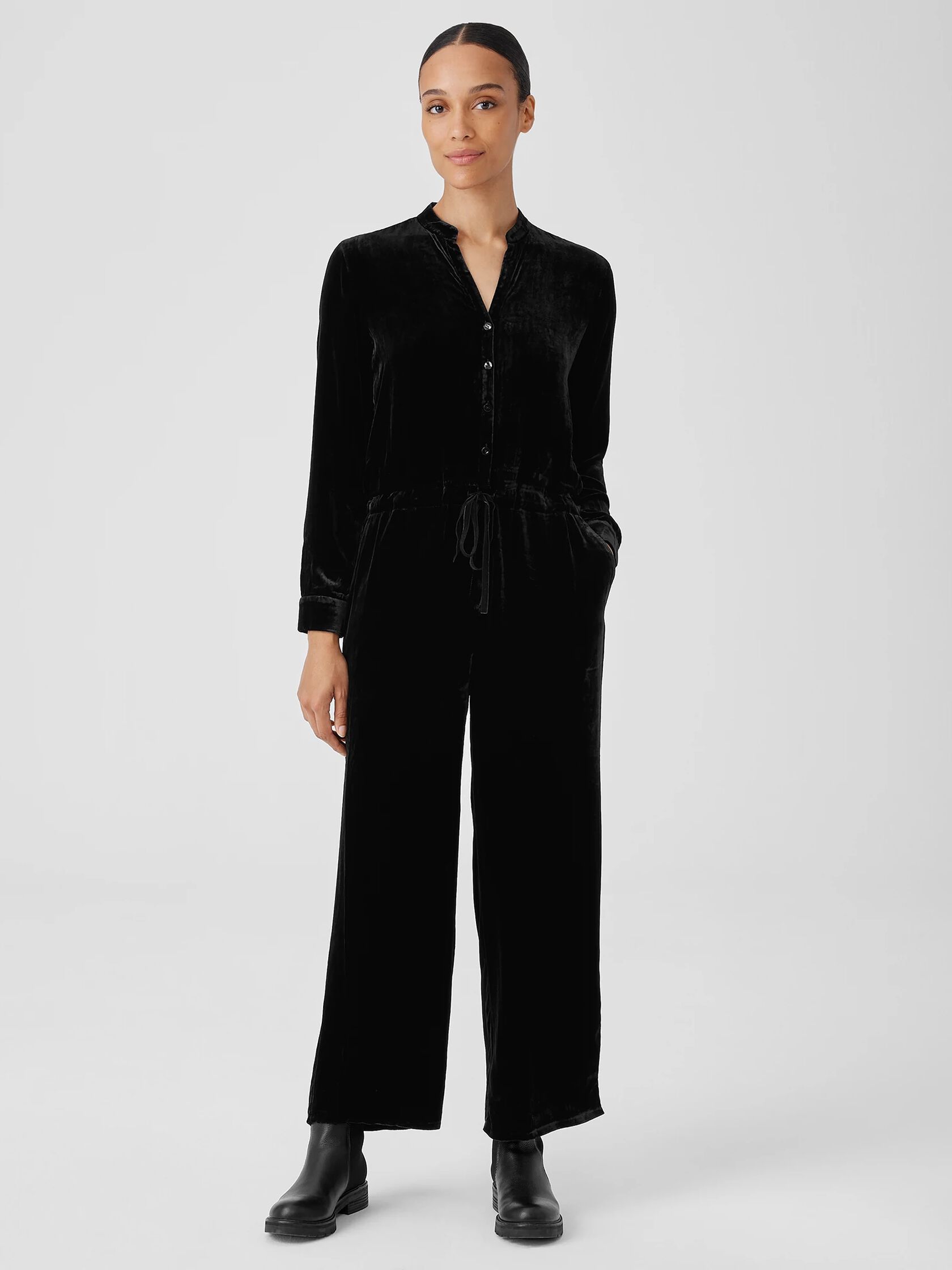 Velvet Band Collar Jumpsuit