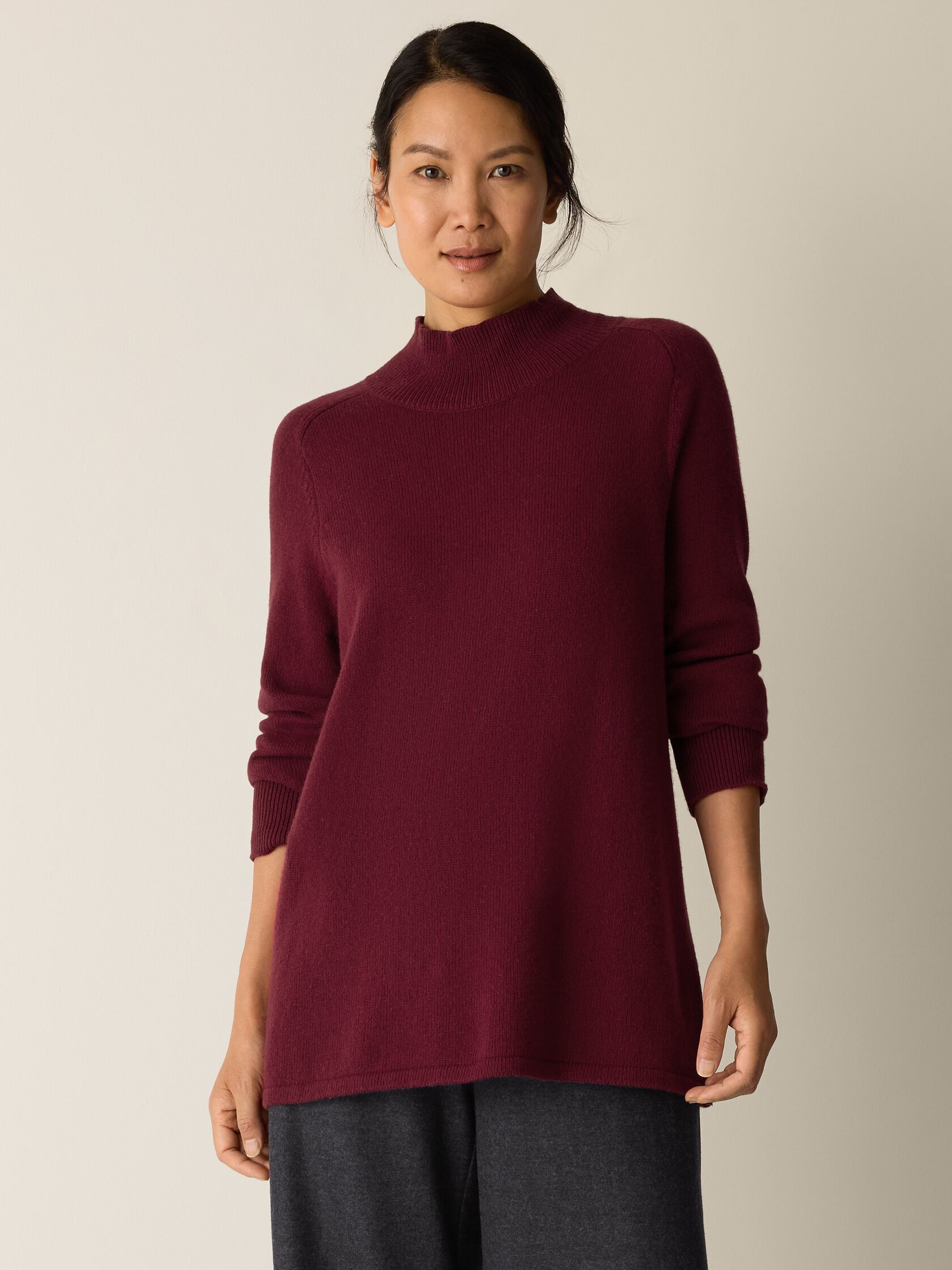 Cotton & Recycled Cashmere Turtleneck Long Top