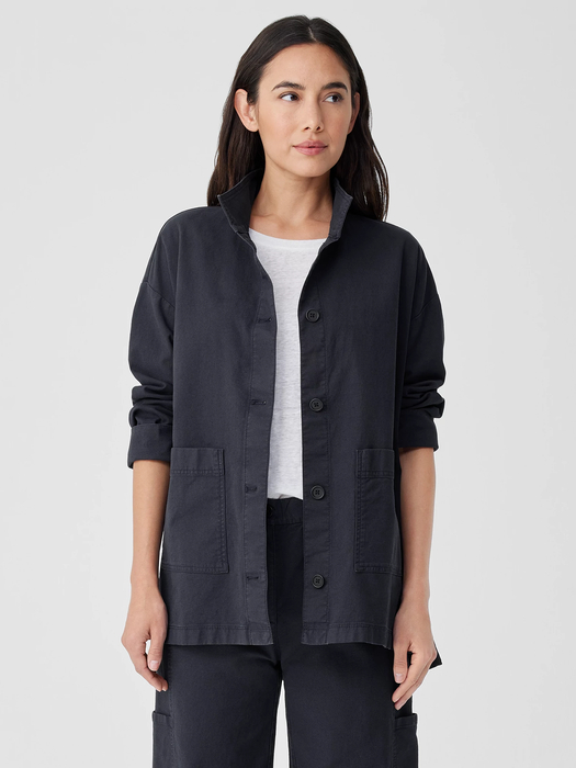 Cotton Hemp Stretch Stand Collar Jacket