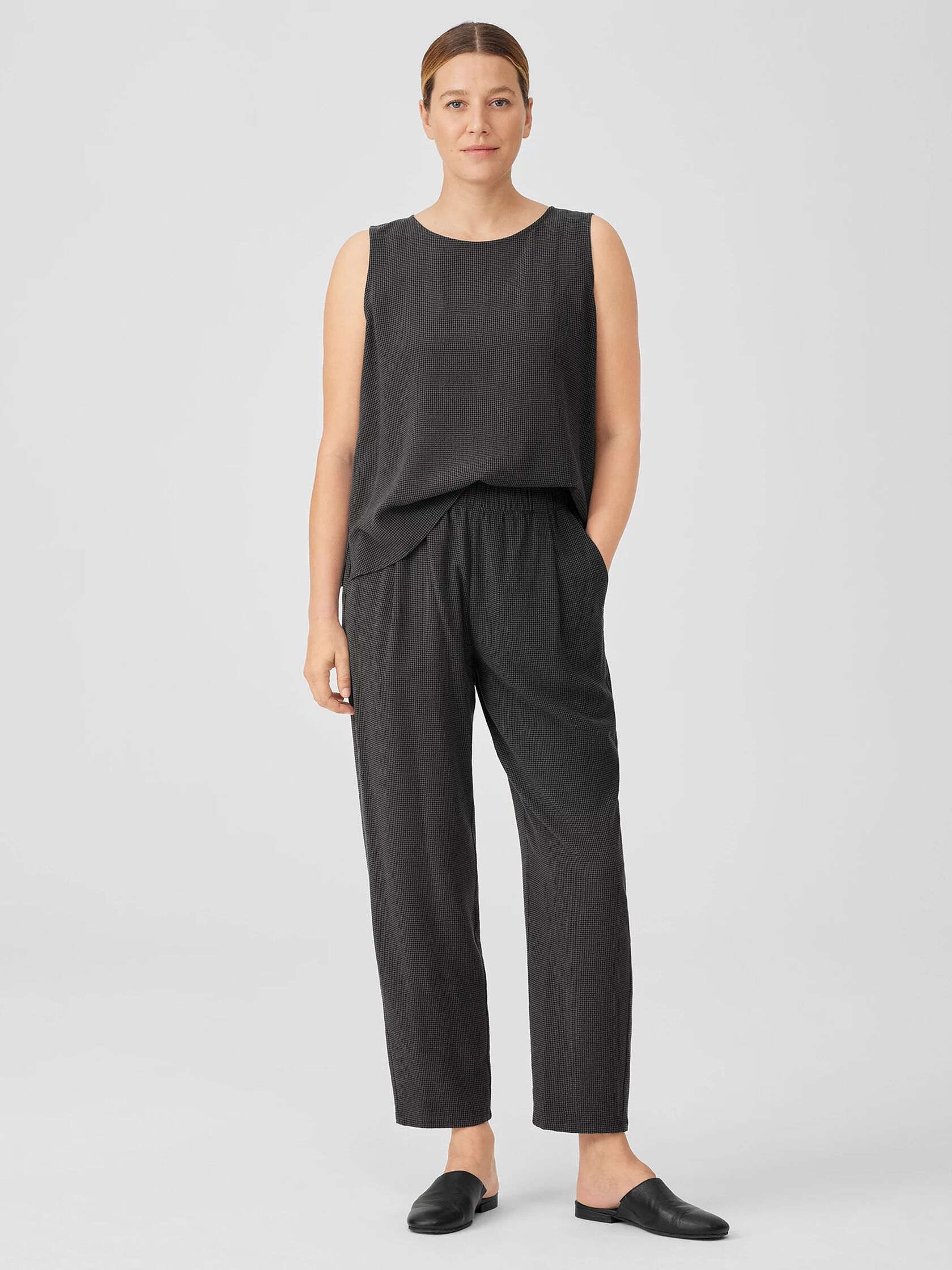 Mini Check Crepe Tapered Pant
