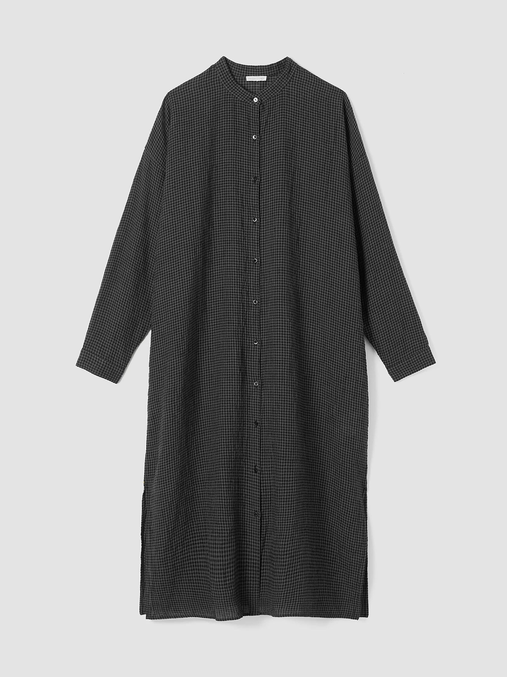 Puckered Organic Linen Long Shirtdress