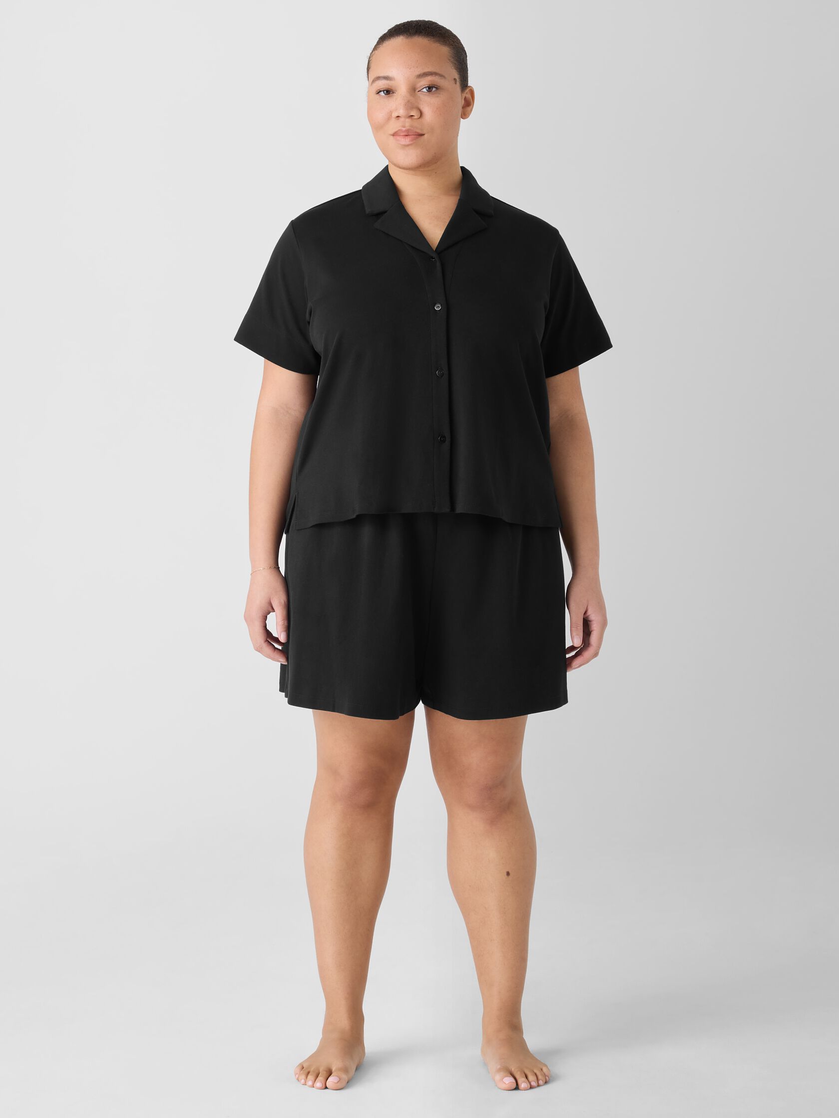Organic Cotton Interlock Notch Collar Sleep Shirt