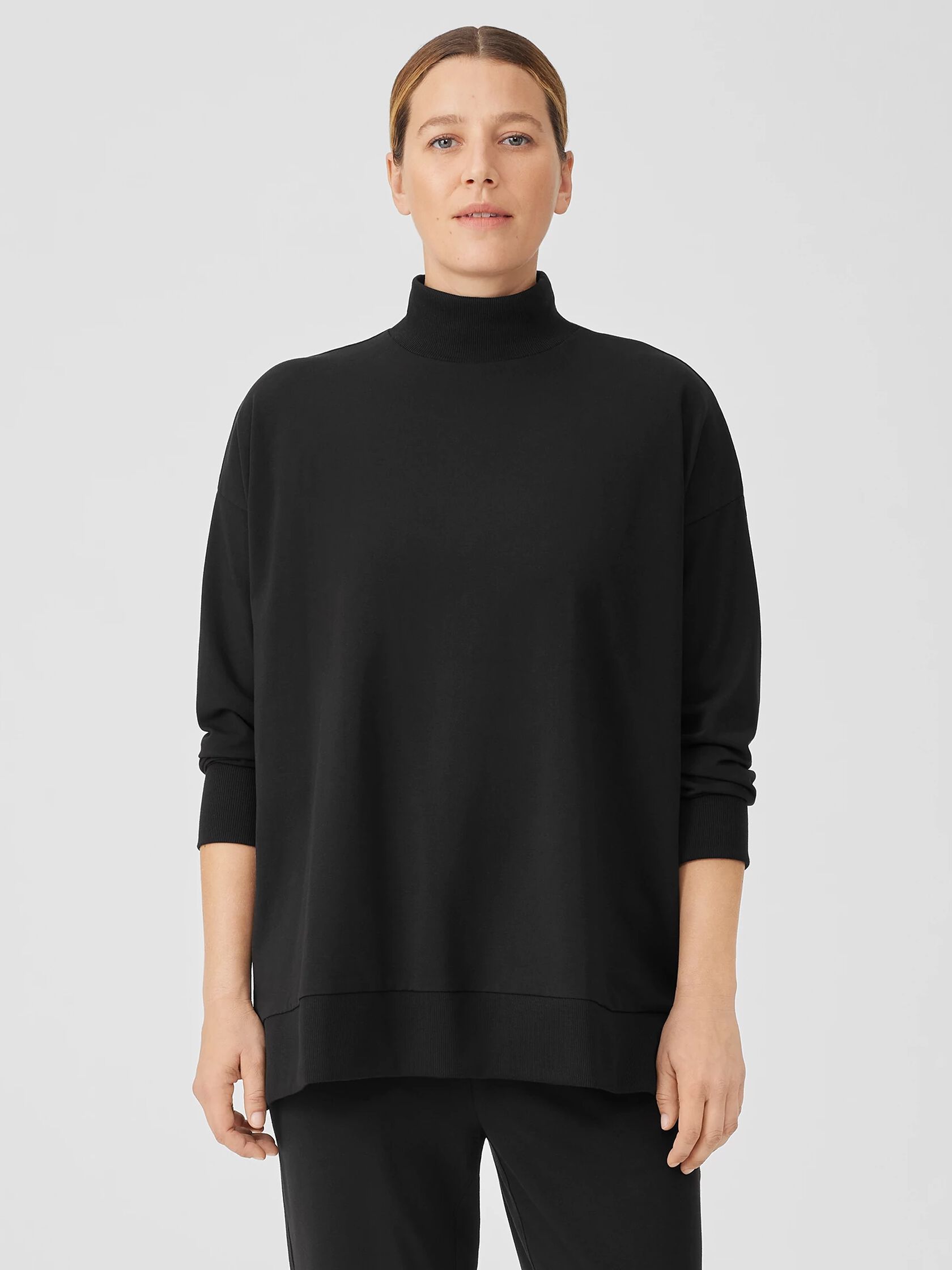 Pima Cotton Stretch Jersey Mock Neck Top