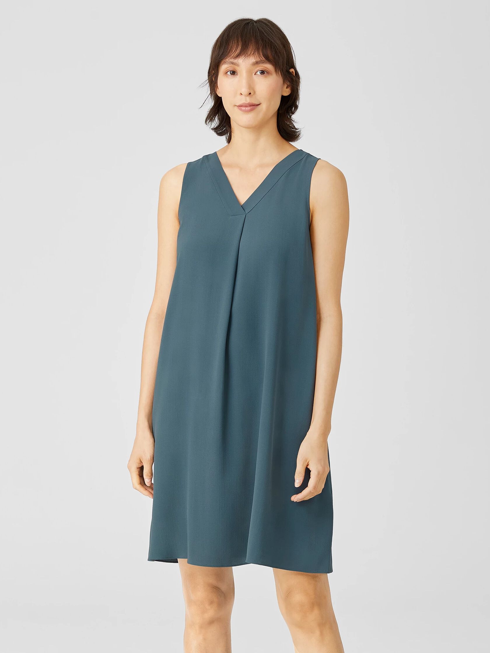 Silk Georgette Crepe Pleated Dress | EILEEN FISHER