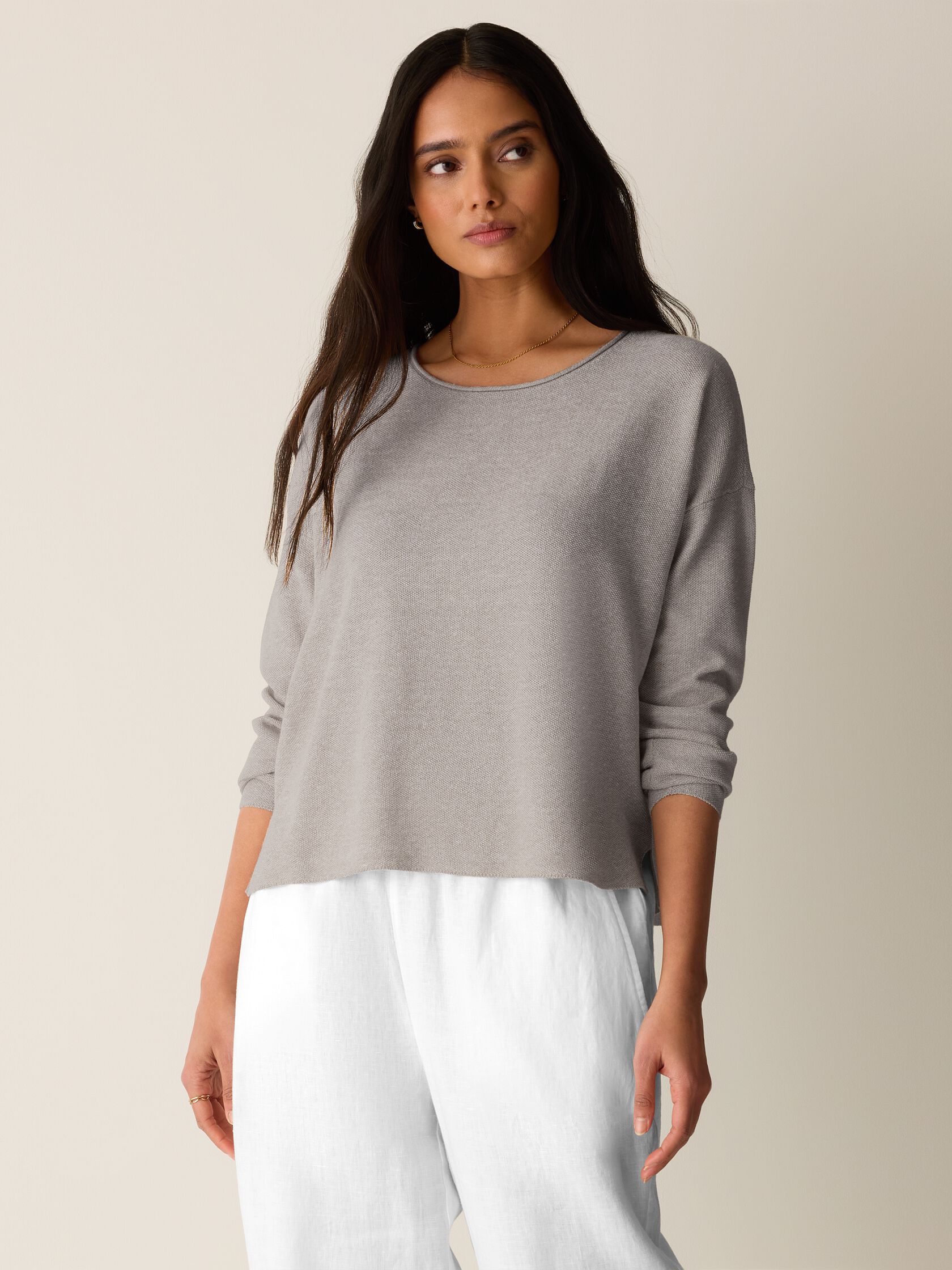 Organic Linen Cotton Jewel Neck Box-Top