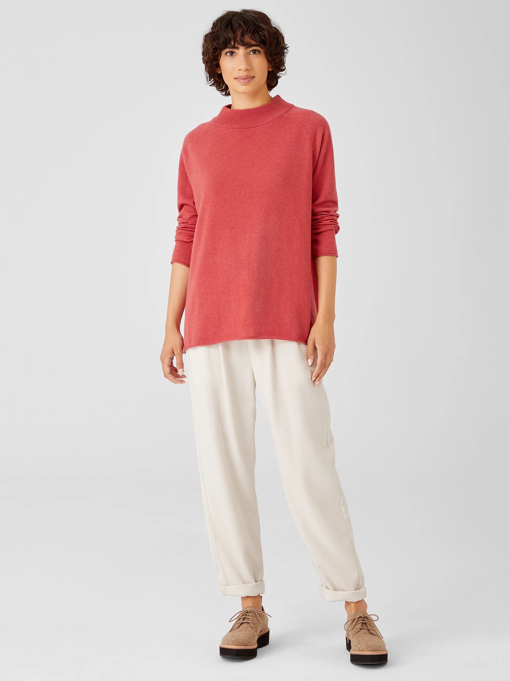 Recycled Cashmere Wool Mock Neck Box-Top